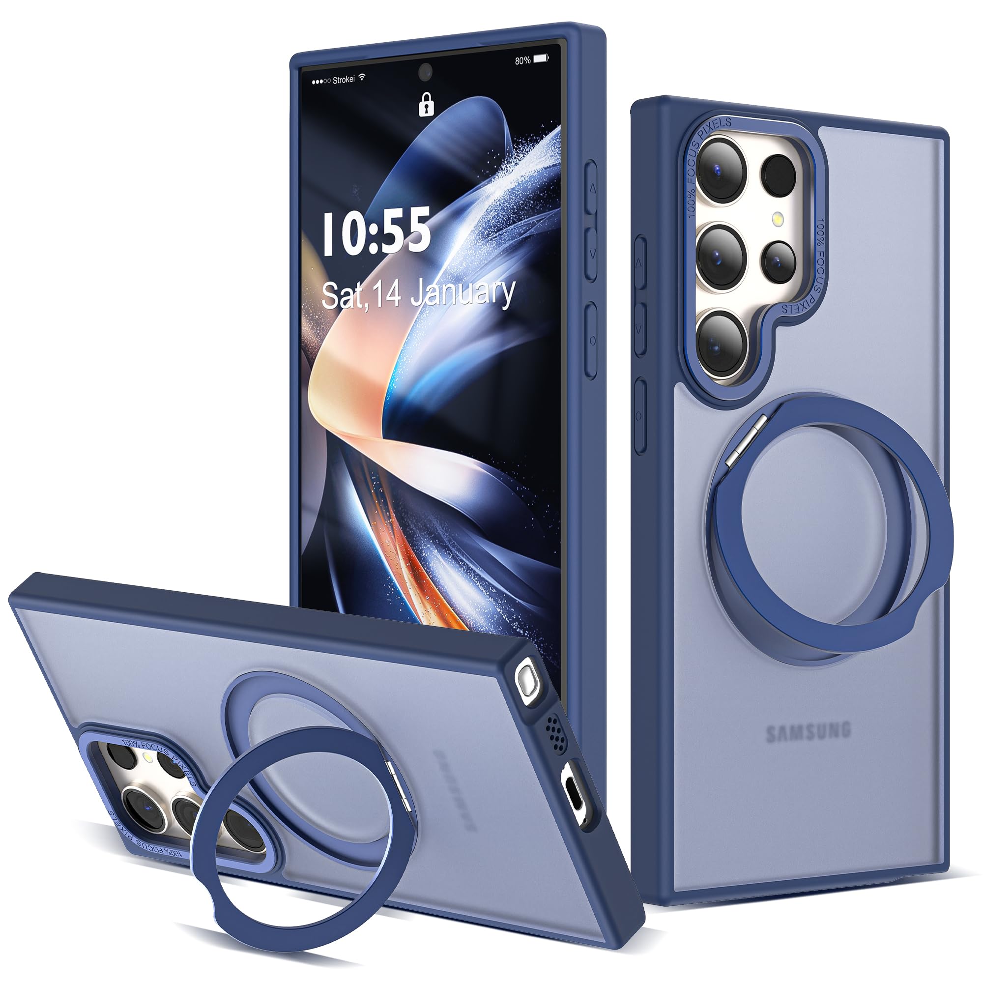 for Samsung Galaxy S22/S23 Ultra Case with Spin Stand,Blue