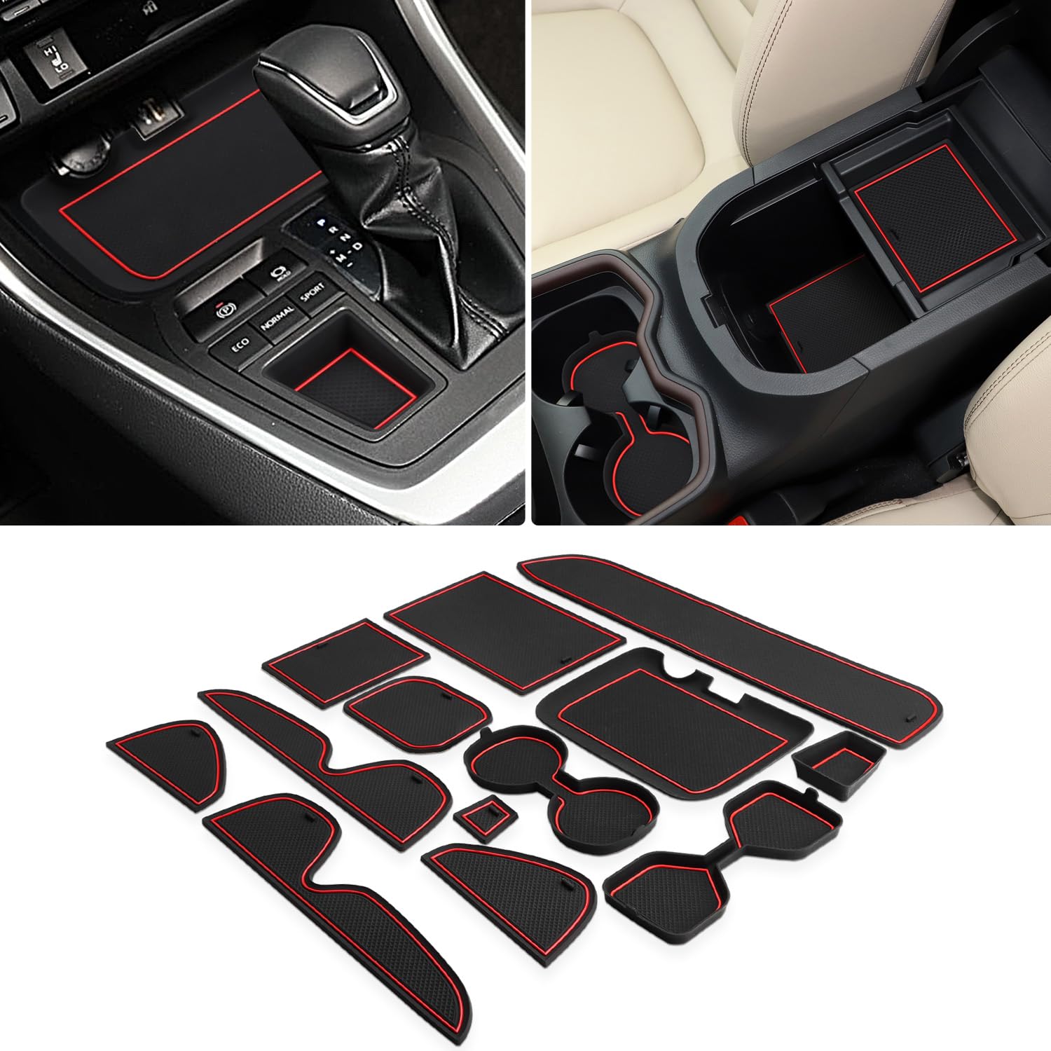 Auovo 3D Cup Holder Insert Liners Compatible with Toyota RAV4 Accessories 2025 2024 2023 2022 2021 2020 2019 Car Custom Anti Dust Mats Center Console