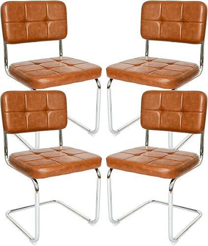 Miniatura 9 de CangLong Respaldo de ratán de malla natural moderno de mediados de siglo, sillas tapizadas de forro polar sin reposabrazos con patas de metal para