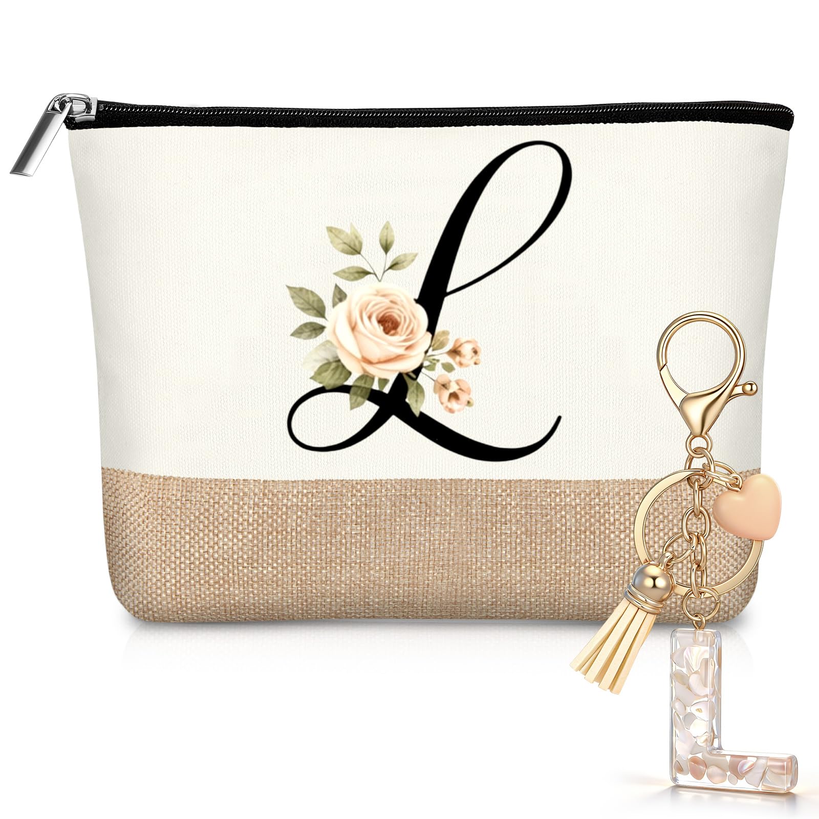Hestya Neceser Personalizado con Letras Iniciales de Yute Bolsa de Cosméticos de Viaje con Llavero para Mujer Boda Cumpleaños Playa Hermana Mamá Maestra Enfermera Dama de Honor(A) — view 10