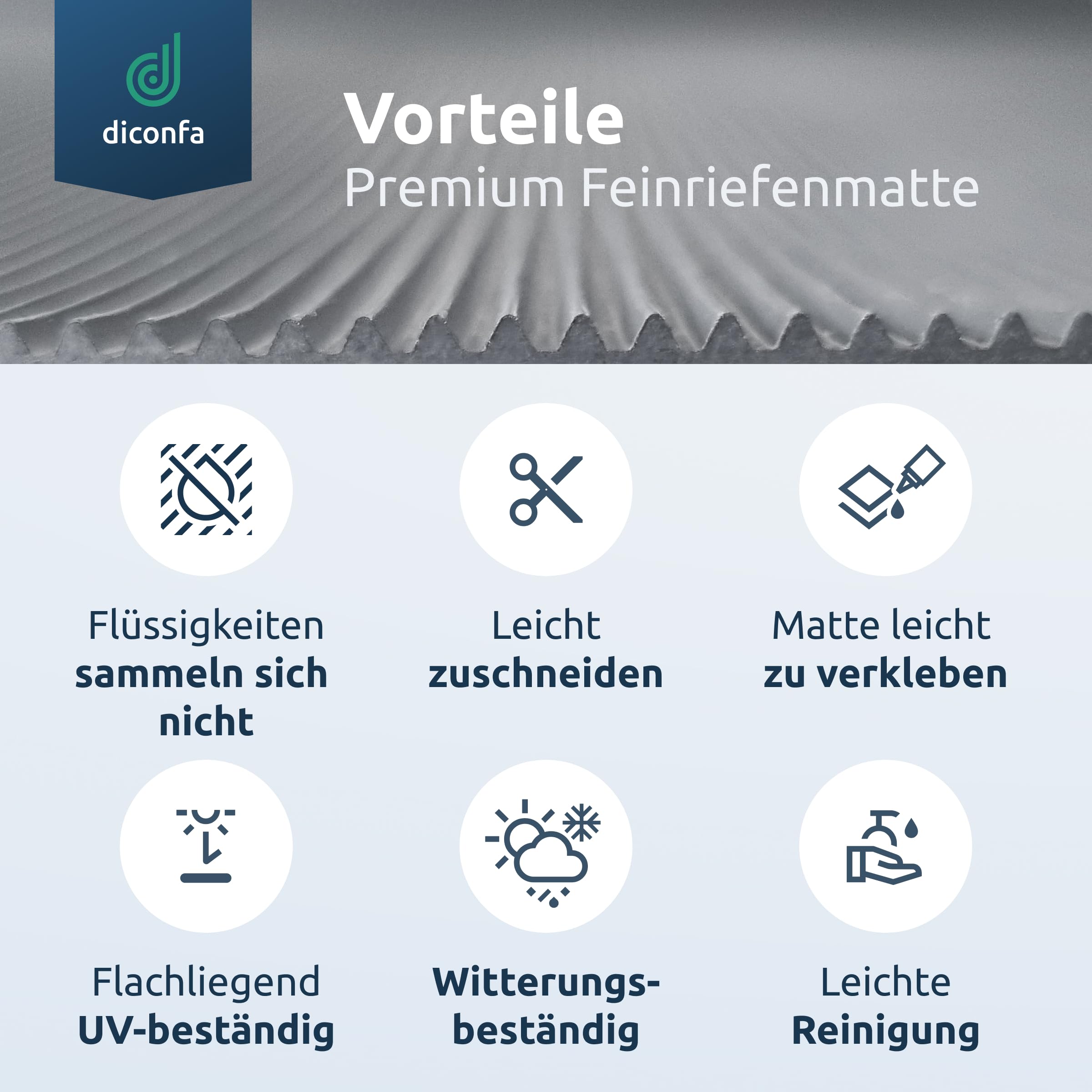 diconfa Gummimatte GRAU Feinriefenmatte GERUCHSARM 3mm stark - BREITE 0,1m bis 1,4m - LÄNGE 0,05m bis 10m - Auswahl 140cm x 200cm (1,4m x 2m) - Rillenmatte Antirutsch Meterware rutschfest