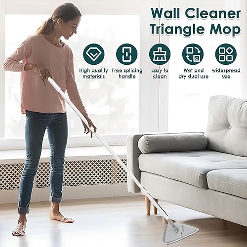 Miniatura 7 de Trapeador limpiador de pared con mango largo de 51 pulgadas, fregona triangular flexible, limpiador de pared 3 en 1, limpiador de techo con