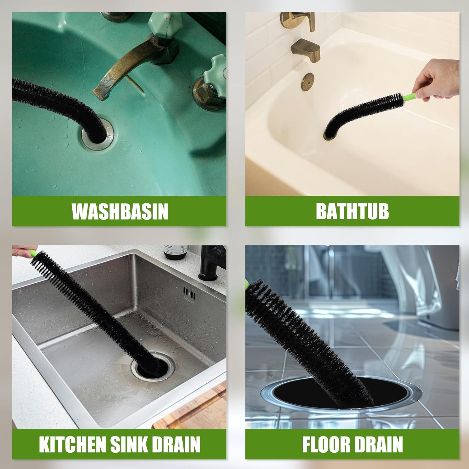2pcs Sink Drain Brush, Bathroom Hair Clog Cleaner Nylon Stainless Steel Long Pipe Cleaners Dryer Lint Vent 17in Flexible Long Cleaning Brush for Toilet Floor Drain Kitchen Sewer Drain