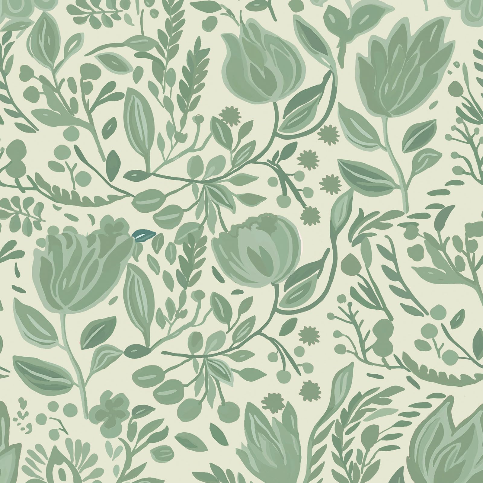 Papier peint floral vert et beige amovible et autocollant pour décoration murale