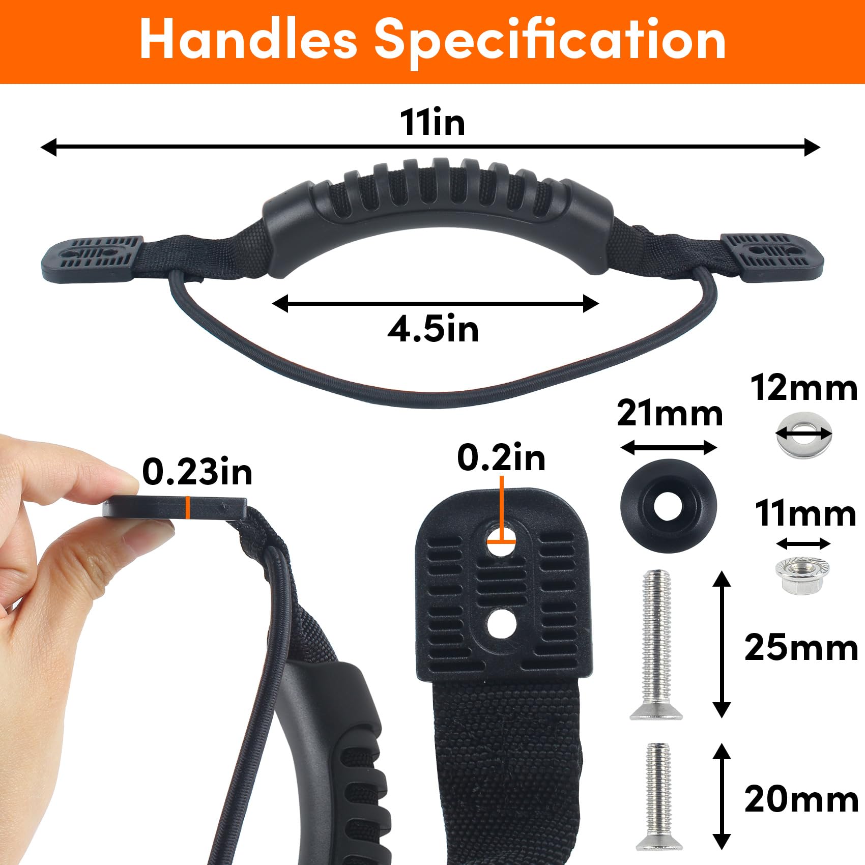 VEITHI 4 Pcs Kayak Handles Black,2-Hole Kayak Carry Handles with Screws,Canoe Handle with Bungee Cord for Outdoor Kayak Luggage Canoe Boat Accessories