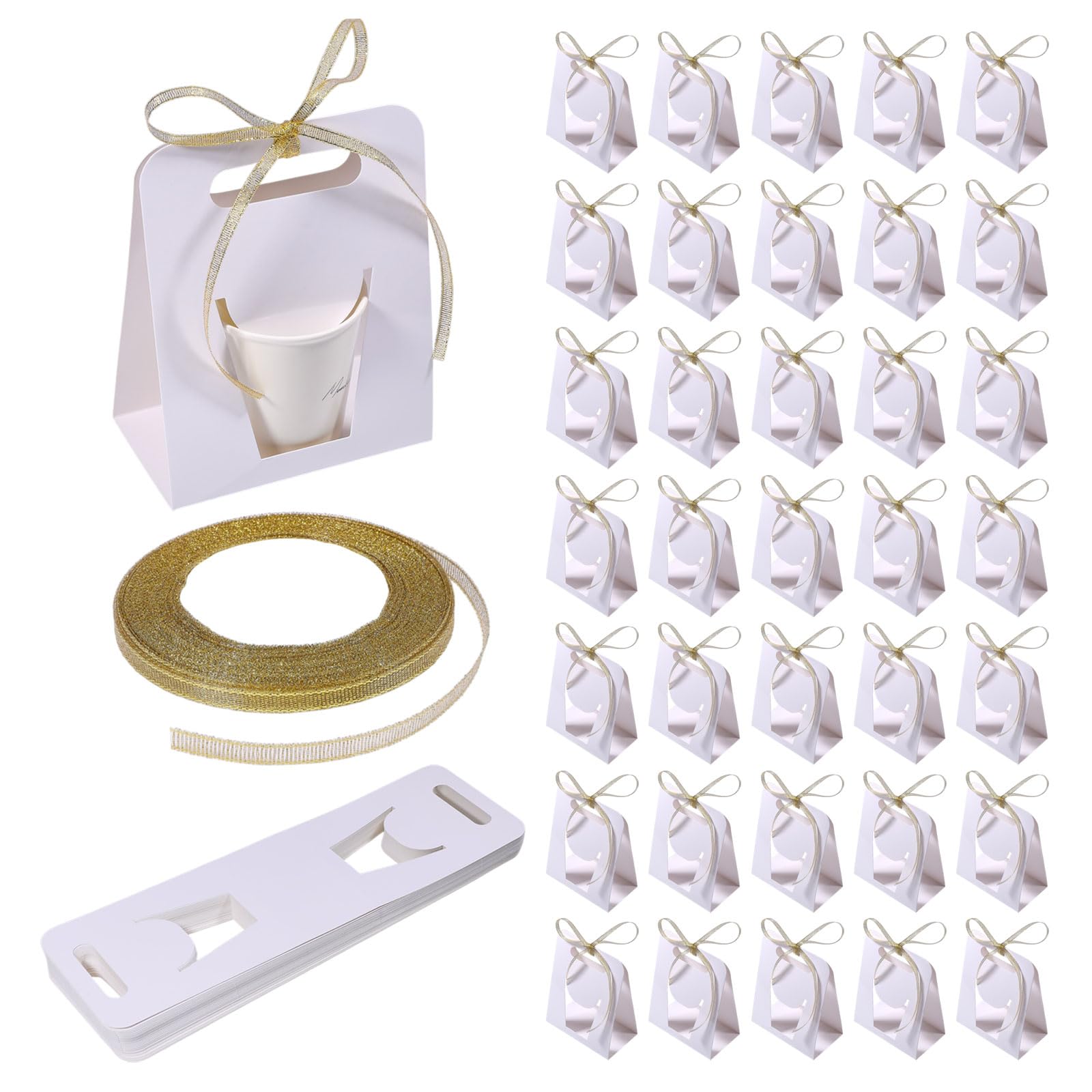 FREEBLOSS 50Pcs Mug Boxes for Gift with 1 Roll Ribbon Gift Boxes for Sublimation Coffee Cups Wrapping Box White Foldable Boxes with Built-In Handle