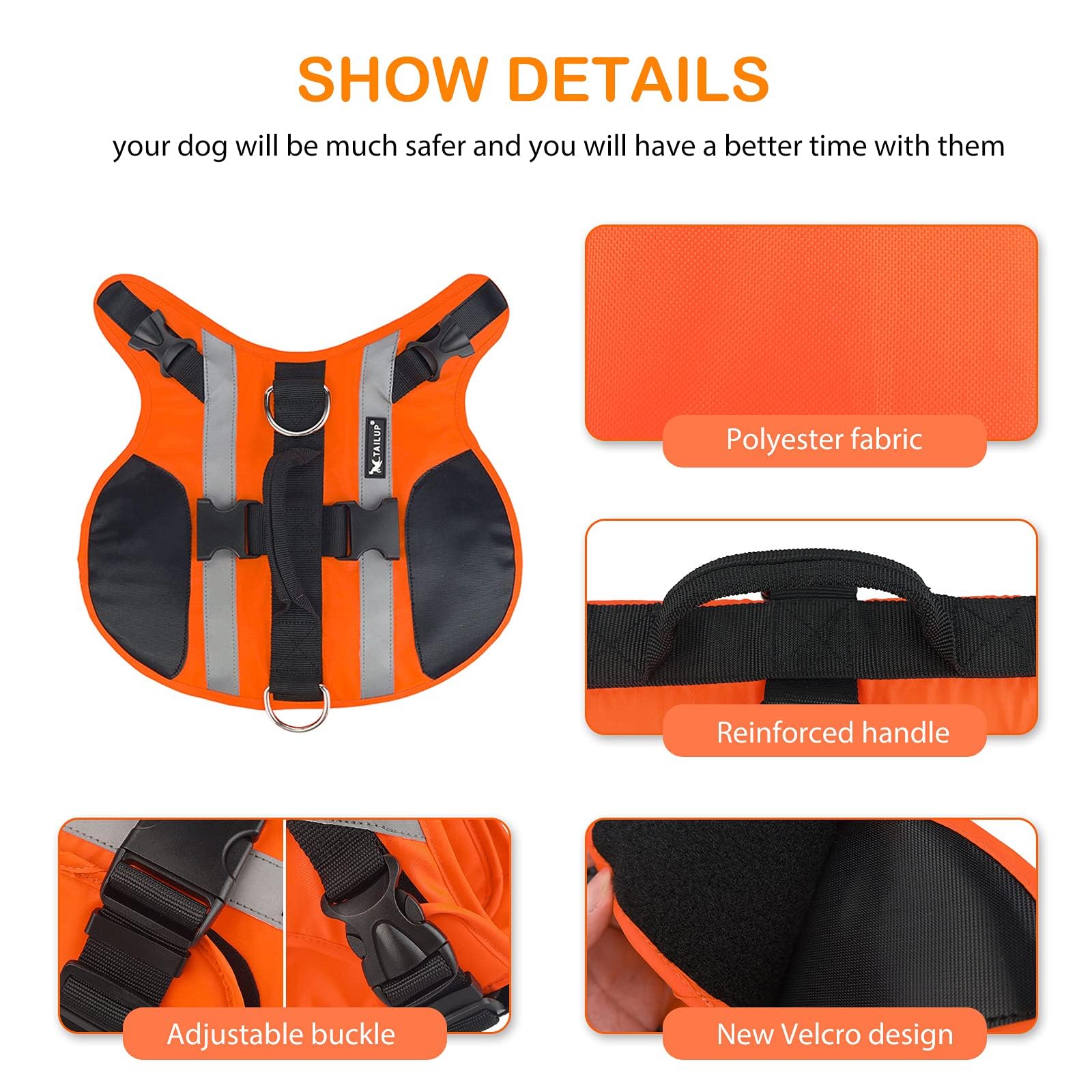 PETCUTE Gilets de Sauvetage pour Chiens,Gilet de Flottaison Chiens Réglable avec Bande Réfléchissante,Gilets de Flottaison pour Animal de Compagnie avec Souple Poignée L