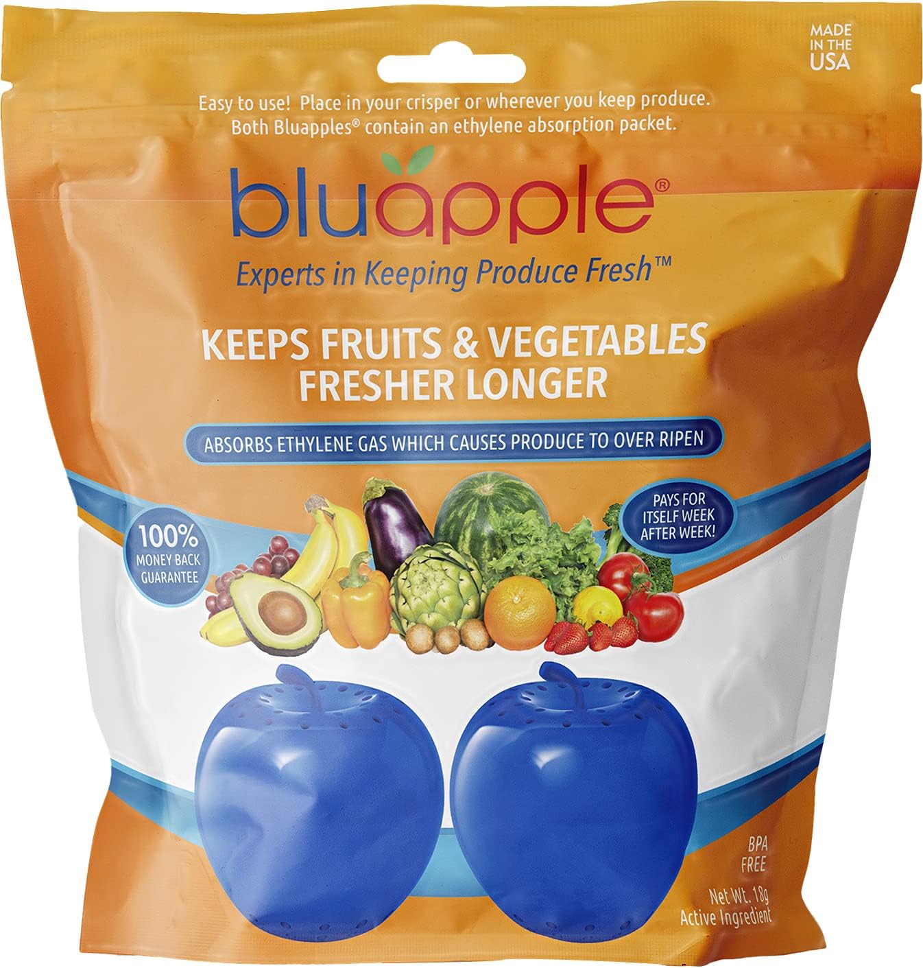 Bluapple 2 Pack Reusable Produce Saver Freshness Balls, Extends Life of