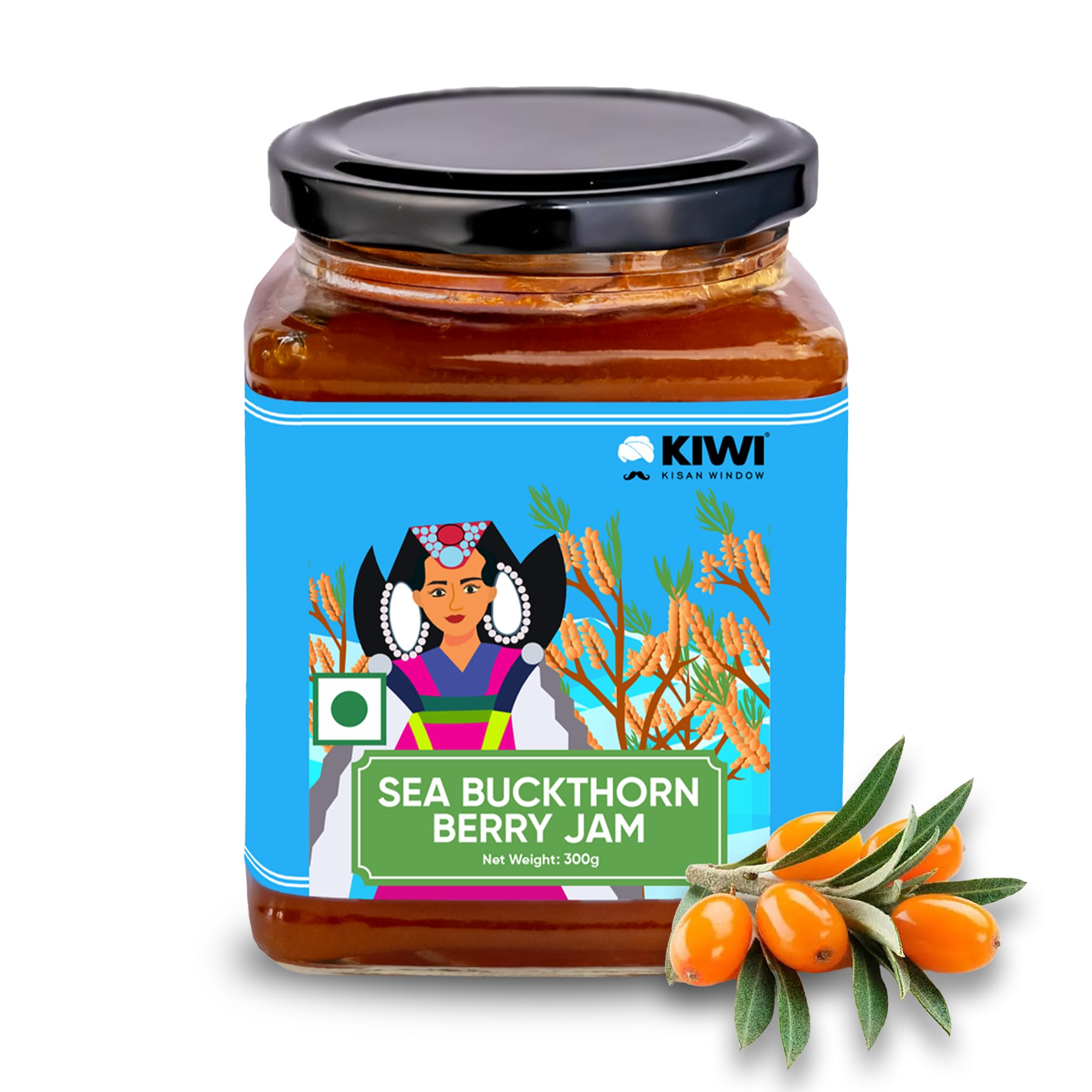 Kiwi Kisan Window Sea buckthorn Berry Jam - 300gm | Rich in Vitamin C, Omega 3 6 7 9 & Antioxidants | Supports Immunity, Skin Glow & Gut Health