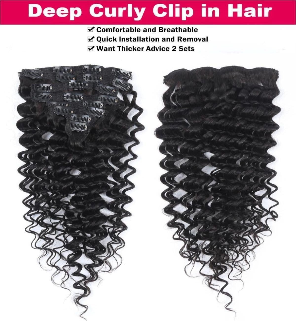 Sexycat Deep Curly Hair Extensions Clip in 14 Inch 8Pcs 100g Clip in Hair Extensions Real Human Hair - Image 2