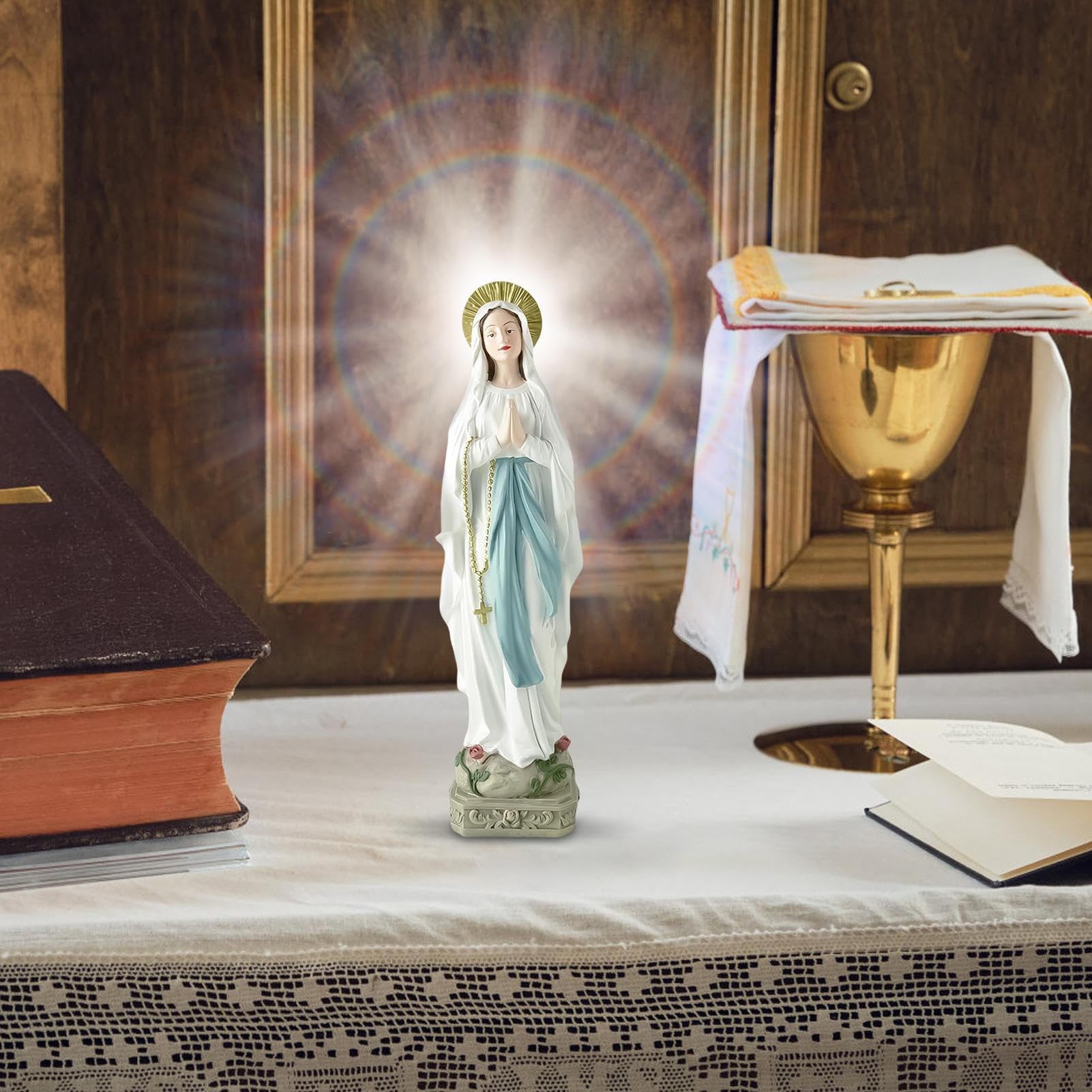 Katolicka statua Maryi, dekoracja figury religijne, katolickie figurki Maryi, na biurko, do domu, na wesele, do kościoła, na wystawę, imprezę szkolną, do salonu, sypialni, na biurko, książkę