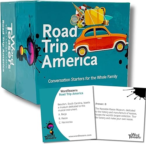 WORD TEASERS Road Trip America - Juego de viaje por carretera y inicio de conversación - Juego de preguntas familiares sobre lugares para visitar en