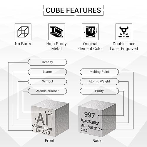 Miniatura 3 de Cubos de elementos metálicos de 15 piezas  Juego de cubos de densidad para una tabla periódica de elementos  Cubo de tungsteno puro, titanio,