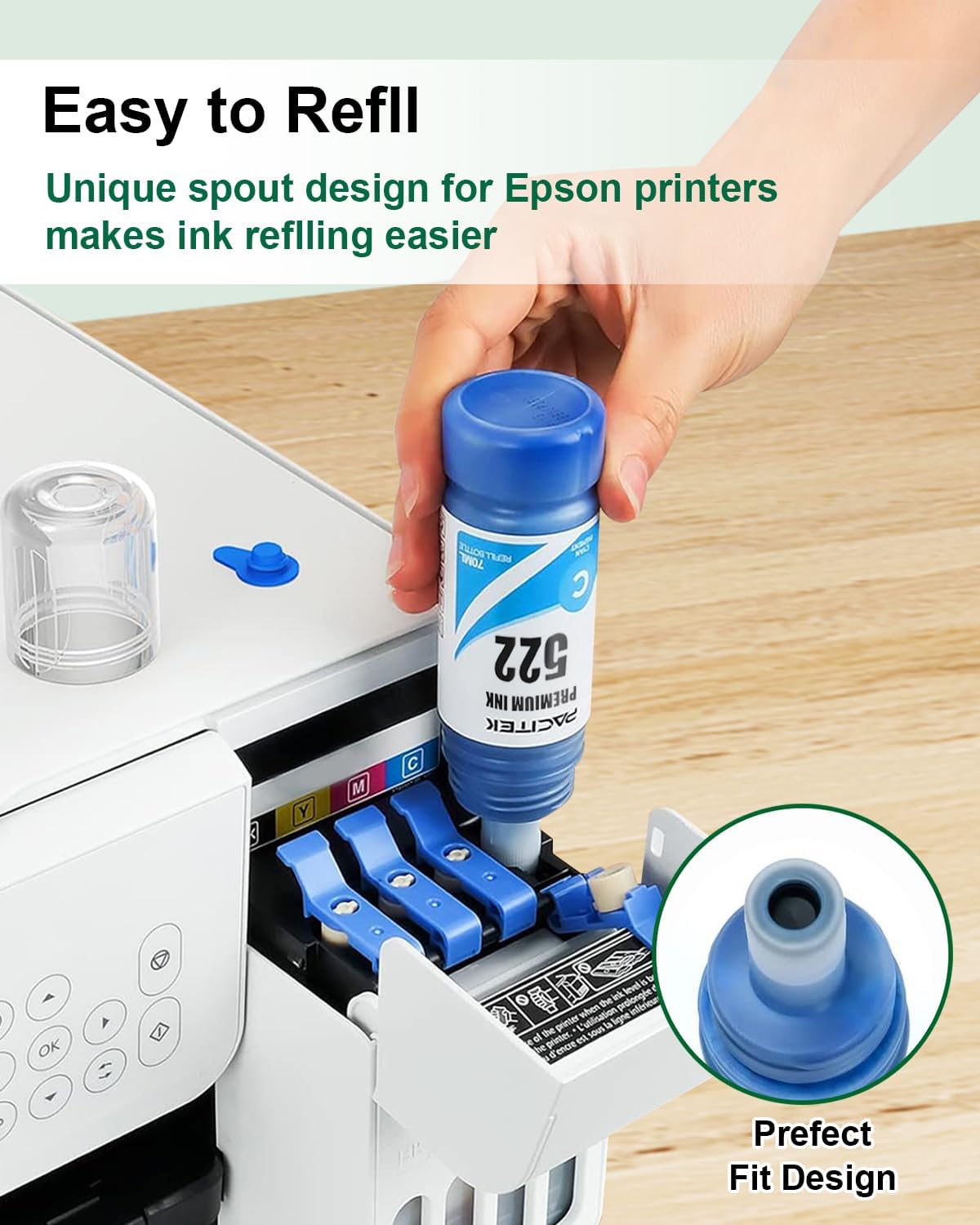 Ecotank ET-2800 Ink Refill Bottles Replacement for Epson 522 Ink Refill Bottles Work with Epson Ecotank ET-2800 ET-2803 ET-2720 ET-2840 ET-2400 (Not Sublimation Ink) 5 Bottles