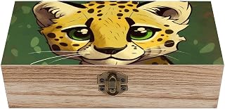 Cute Cheetah Wooden Keepsake Box with Hinged Lid Handmade Memory Box for Wedding Keepsakes Crafts Jewelry Photos Elegant Decorative Storage Boxes Ideal Bridal Shower Gift