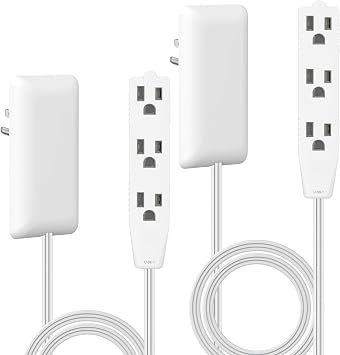 LIDER Flat-Face Outlet Extender with 3 Receptacles, Ultra-Thin Wall Plate Plug with Cord Extender and 3-Outlet Power Strip, 3ft Cord, LWE3-315-W, White