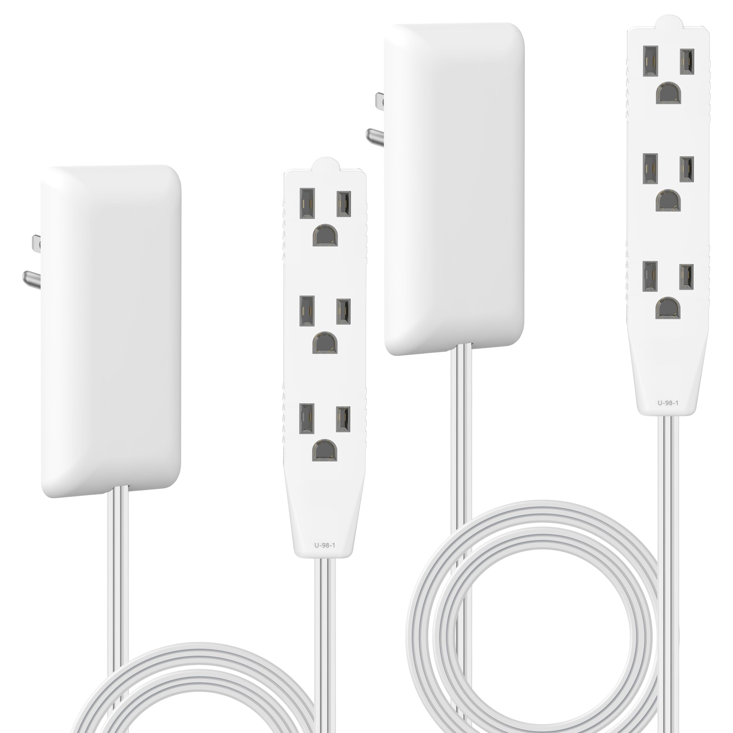 LIDER Flat-Face Outlet Extender with 3 Receptacles, Ultra-Thin Wall Plate Plug with Cord Extender and 3-Outlet Power Strip, 3ft Cord, LWE3-315-W2P, White, 2 Pack