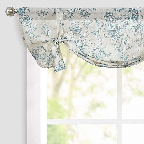 Miniatura 22 de jinchan Cenefa con estampado floral para ventanas de 36 pulgadas de largo, cenefas de cocina de lino para filtrar la luz campestre, tratamiento