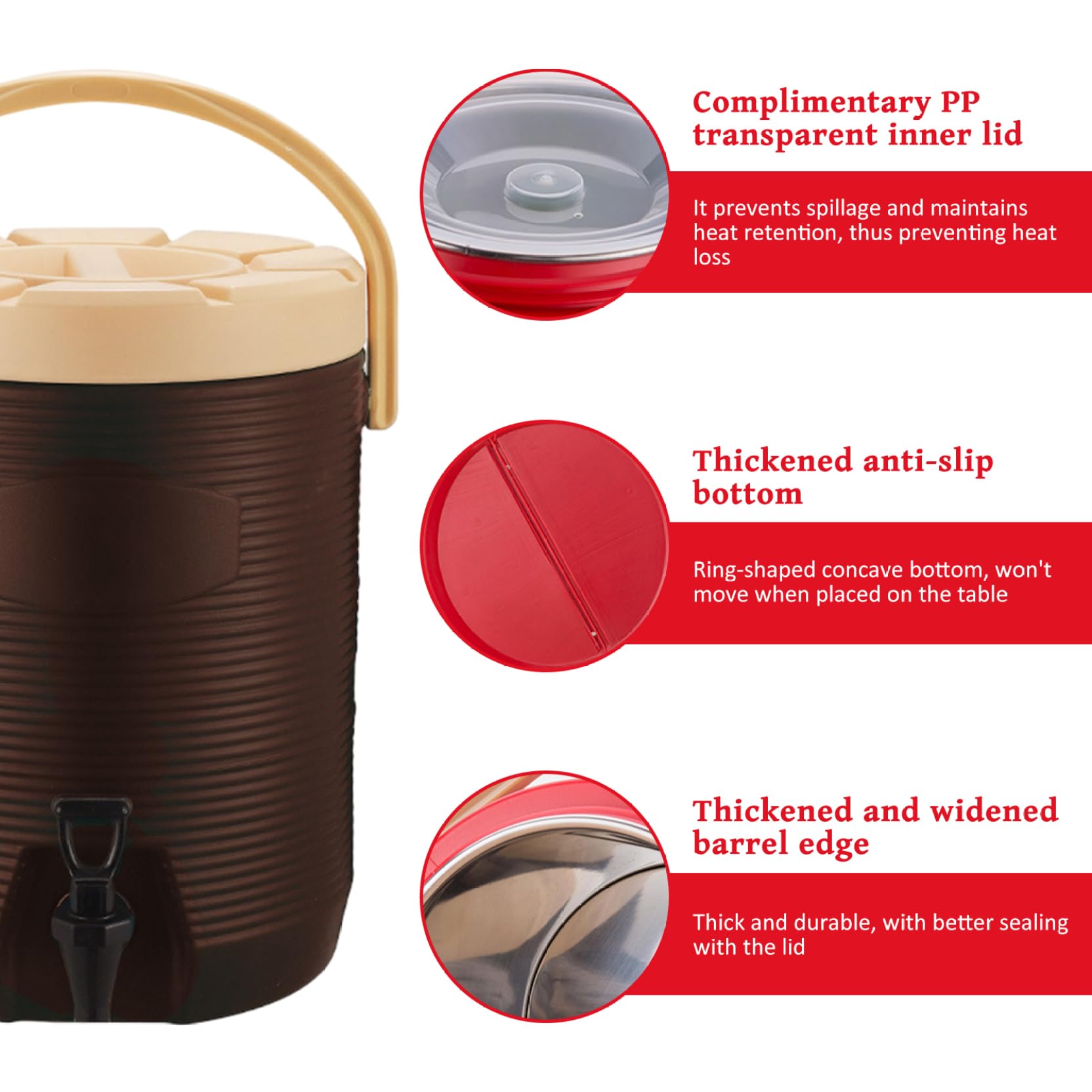 Dispensador de bebidas aislado con grifo Dispensador de bebidas frías y calientes de 2 galones con interior de acero inoxidable Jarra de agua aislada portátil para café, té, leche con chocolate