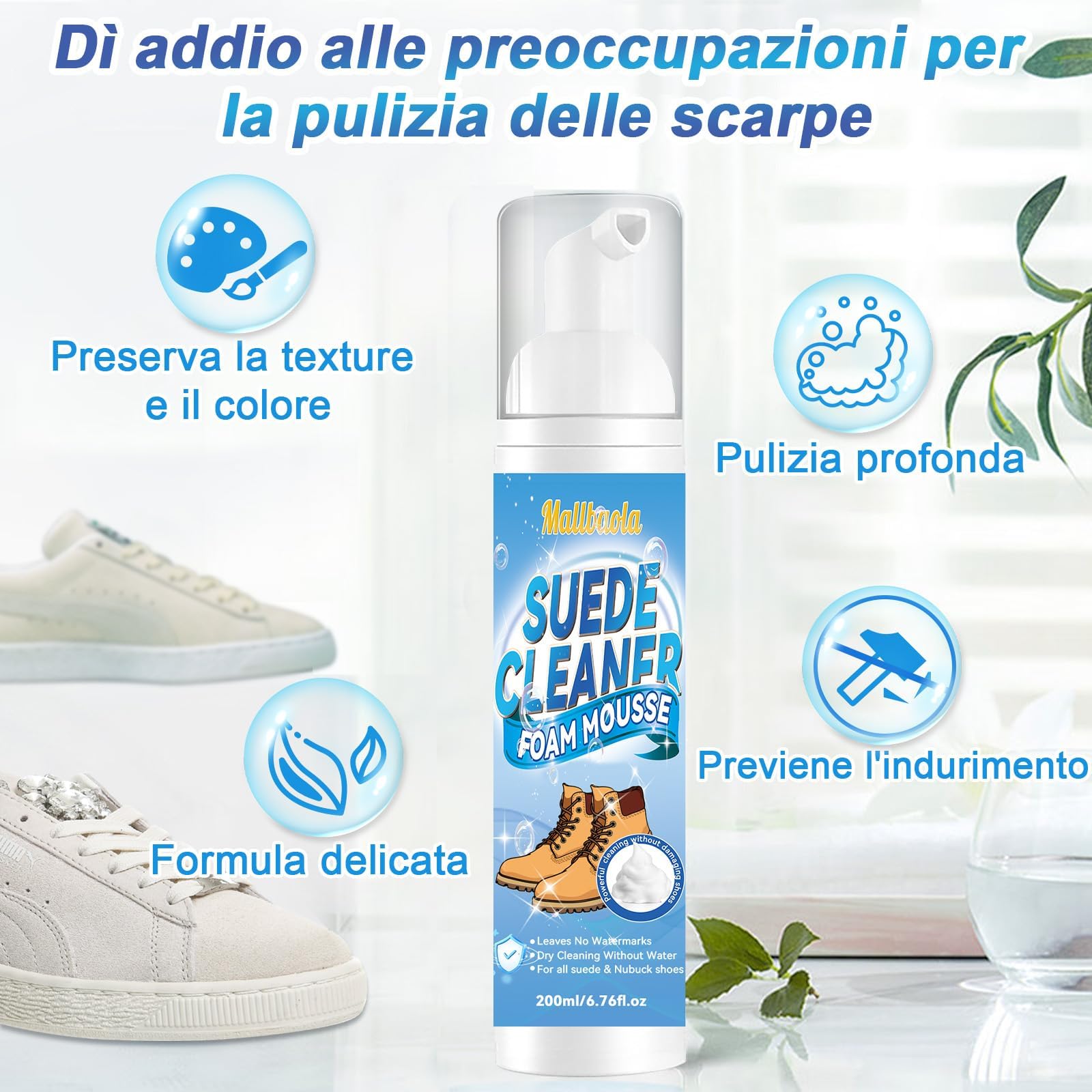 Pulizia Scarpe Scamosciate, 200ml Pulisci Scarpe con Spazzola, Kit Pulizia Scarpe per Rimuovere Sporco e Macchie, Pulitore Scarpe Camoscio per Scarpe Bianche, Maglia, Stivali, Sneaker, Pelle, Camoscio