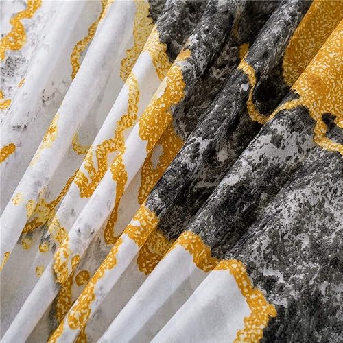 Miniatura 3 de Fan Juego de funda de edredón tamaño Queen con patrón de mármol reversible, color negro, blanco y dorado, funda de edredón de microfibra con cierre