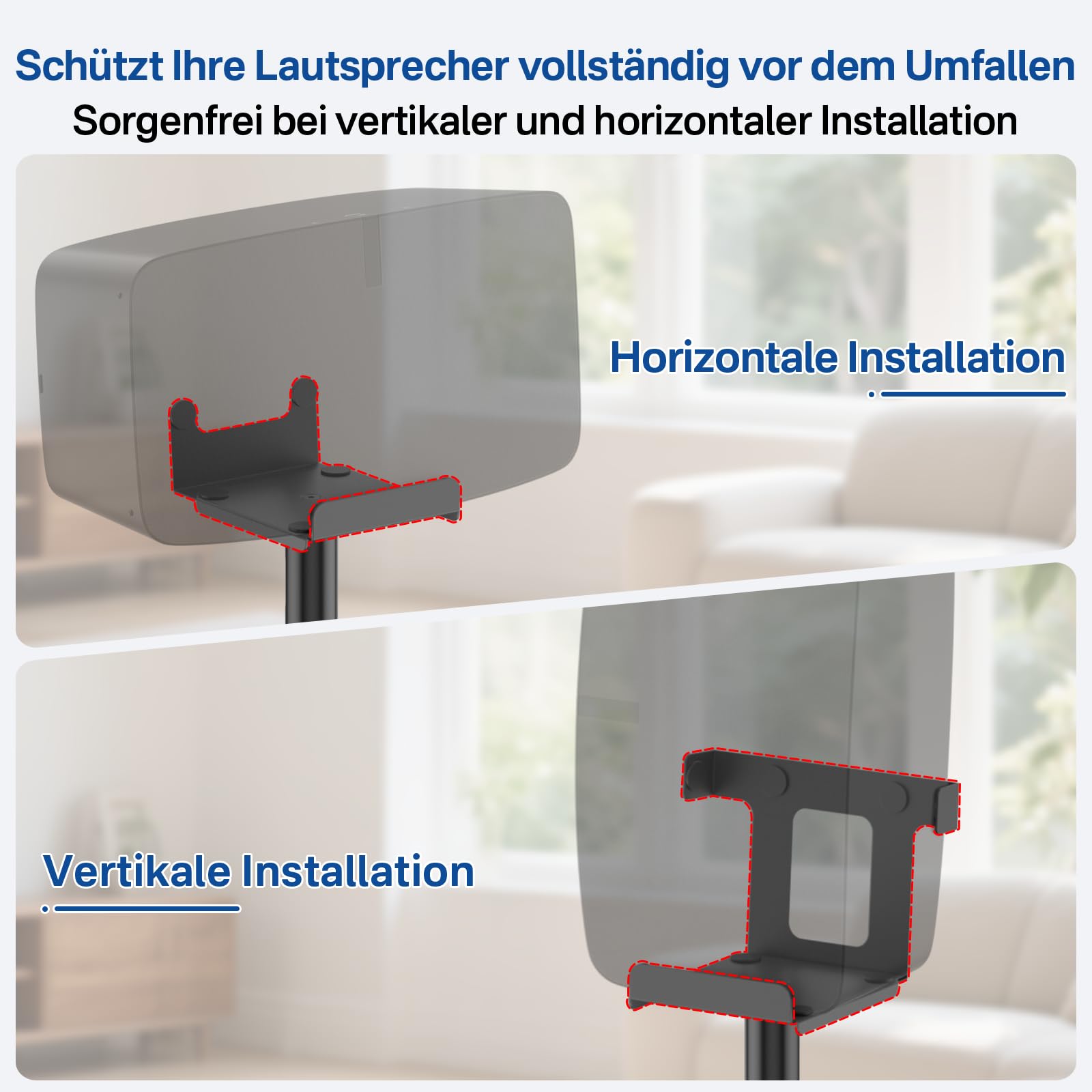 Soporte de Altavoz de Altura Ajustable: Soporte de Suelo para orientación Vertical y Horizontal,Compatible con Sonos Play:5 (2.ª generación) Sonos Five con gestión de Cables, Negro.