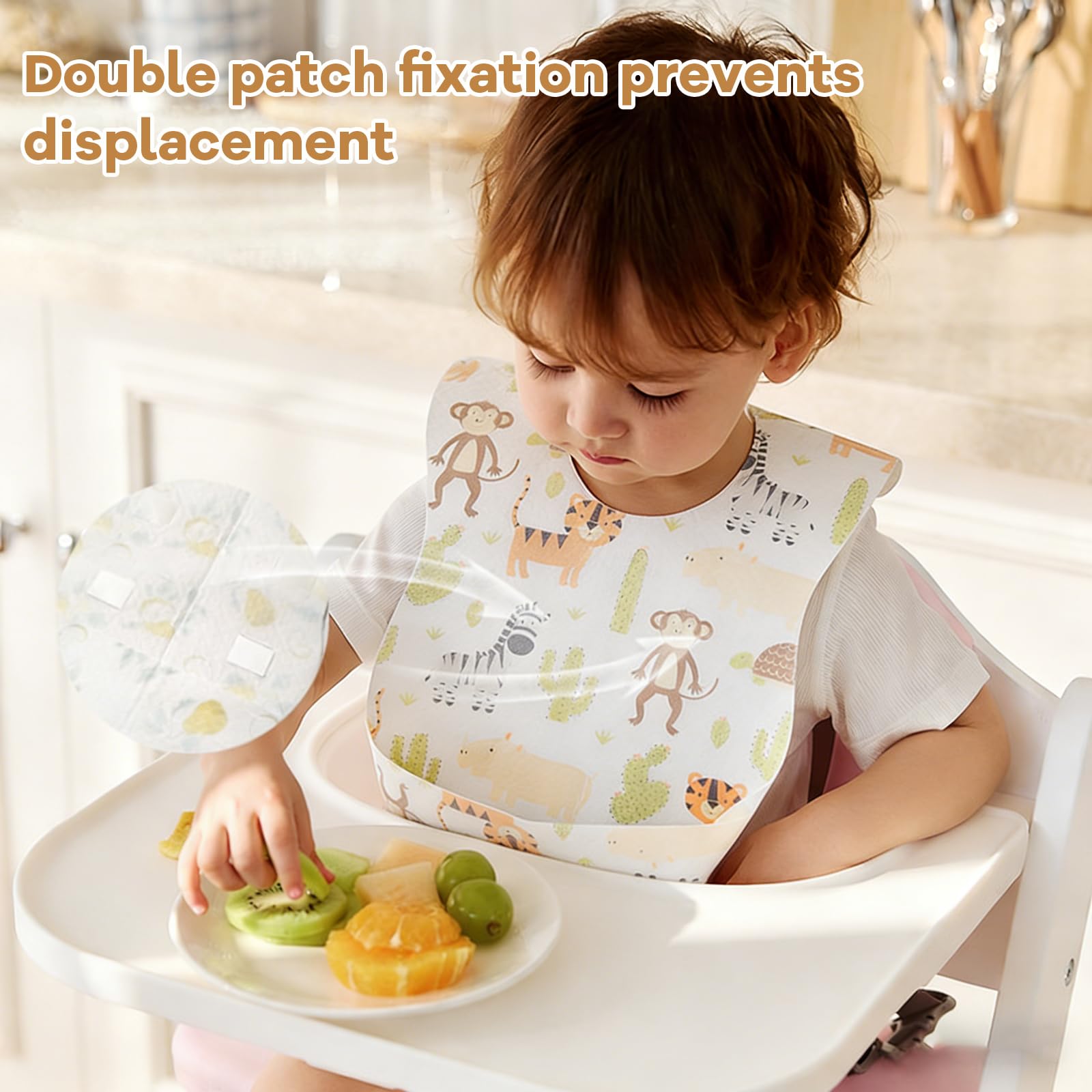 50 Piezas Papel Baberos Bebe, Babero para Niños con Bolsillo Ajustable Baberos Bebe Impermeables no Requiere Limpieza para Familia, Viajes, Habitación Infantil en 5 Patrones
