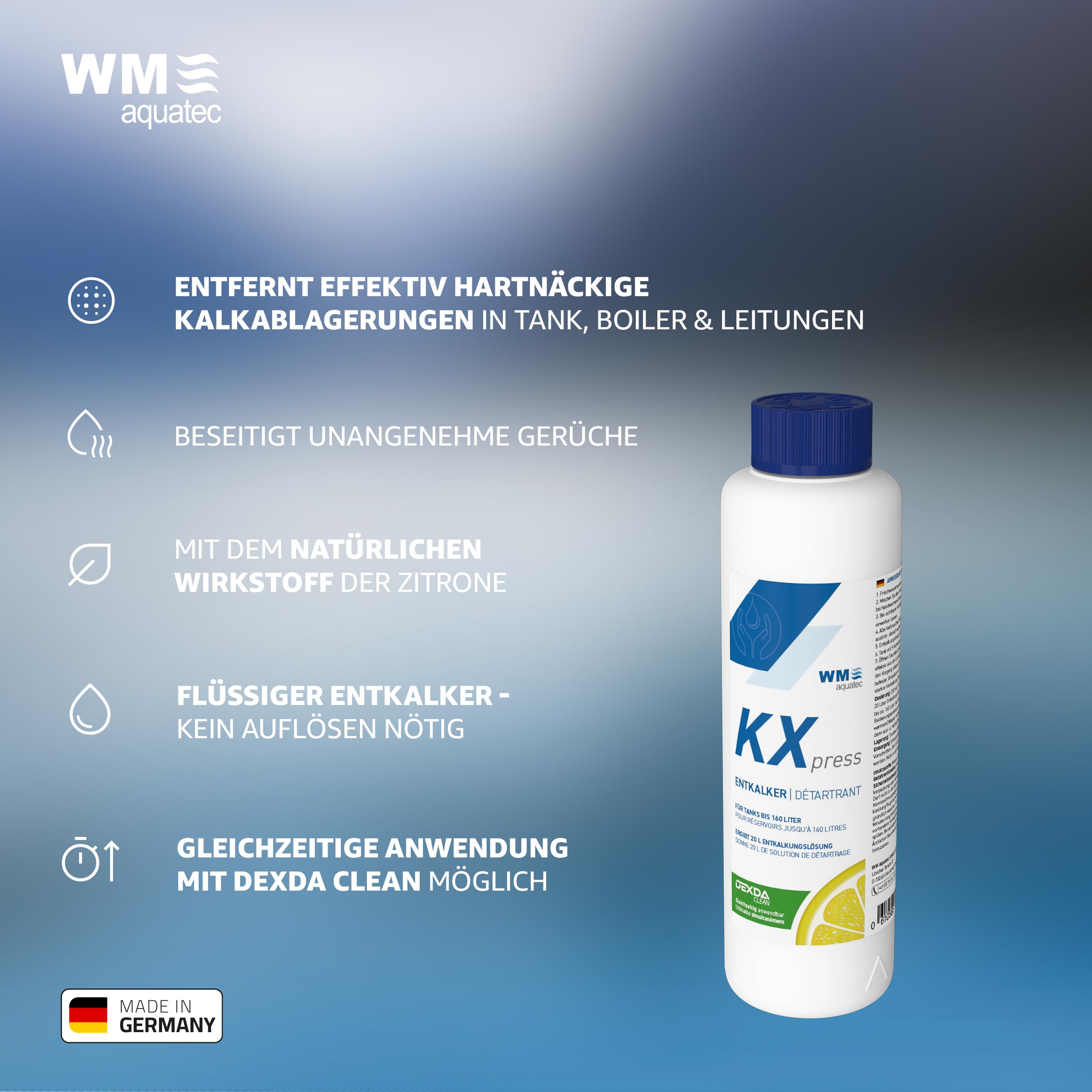 WM aquatec Solution complète d'hygiène de l'eau pour camping-cars, caravanes, bateaux et véhicules tout-terrain (réservoirs jusqu'à 100 litres)
