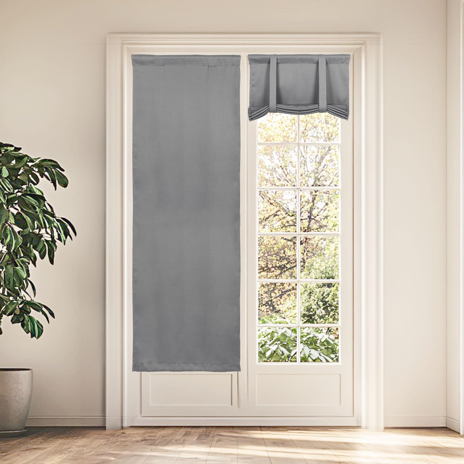 Maritown Blackout French Door Curtain Patio Door Blinds No Drilling Self Adhesive Stick On Privacy Room Darkening Doorway Curtains Thermal Insulated Window Shades for Bedroom Windows, 1 Panel