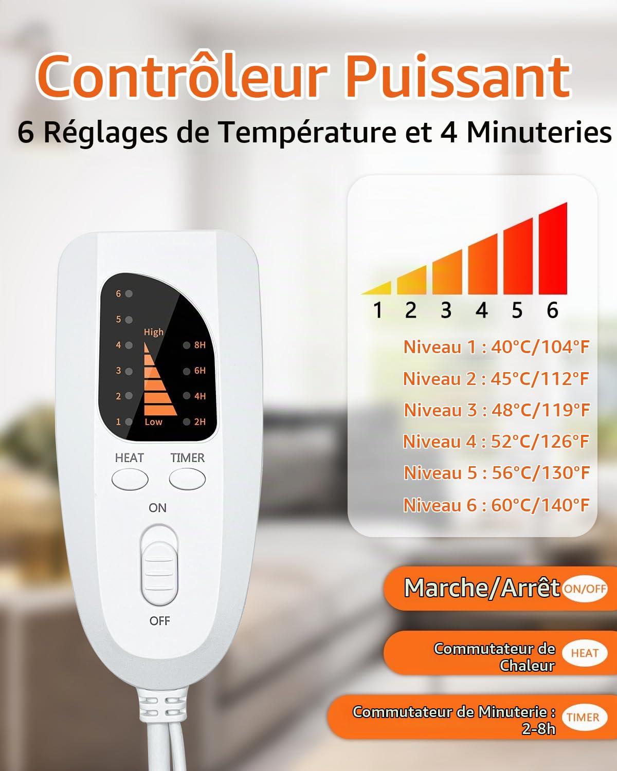 Chauffe-Pieds Électrique Fernida pour Femmes et Hommes, Chaussures Chauffantes avec 6 Niveaux de Chaleur et 4 Niveaux de Minuterie, Chauffage Rapide