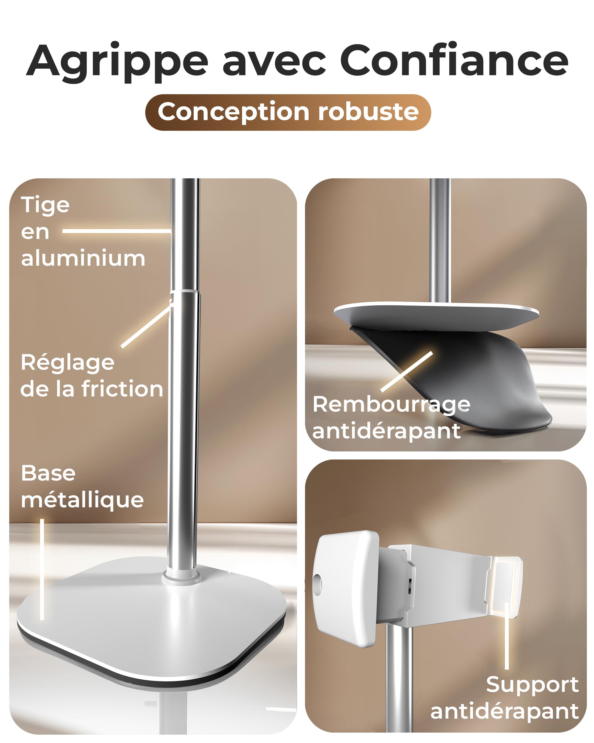 COOPER ChatStand 2-Pack - Support de Téléphone Réglable en Hauteur pour Bureau | Rotation, Inclinaison, Support Télescopique 9-13" à Vue Niveau des Yeux pour Bureau (Noir Nuit/Blanc Givré, 2 pièces) - 5