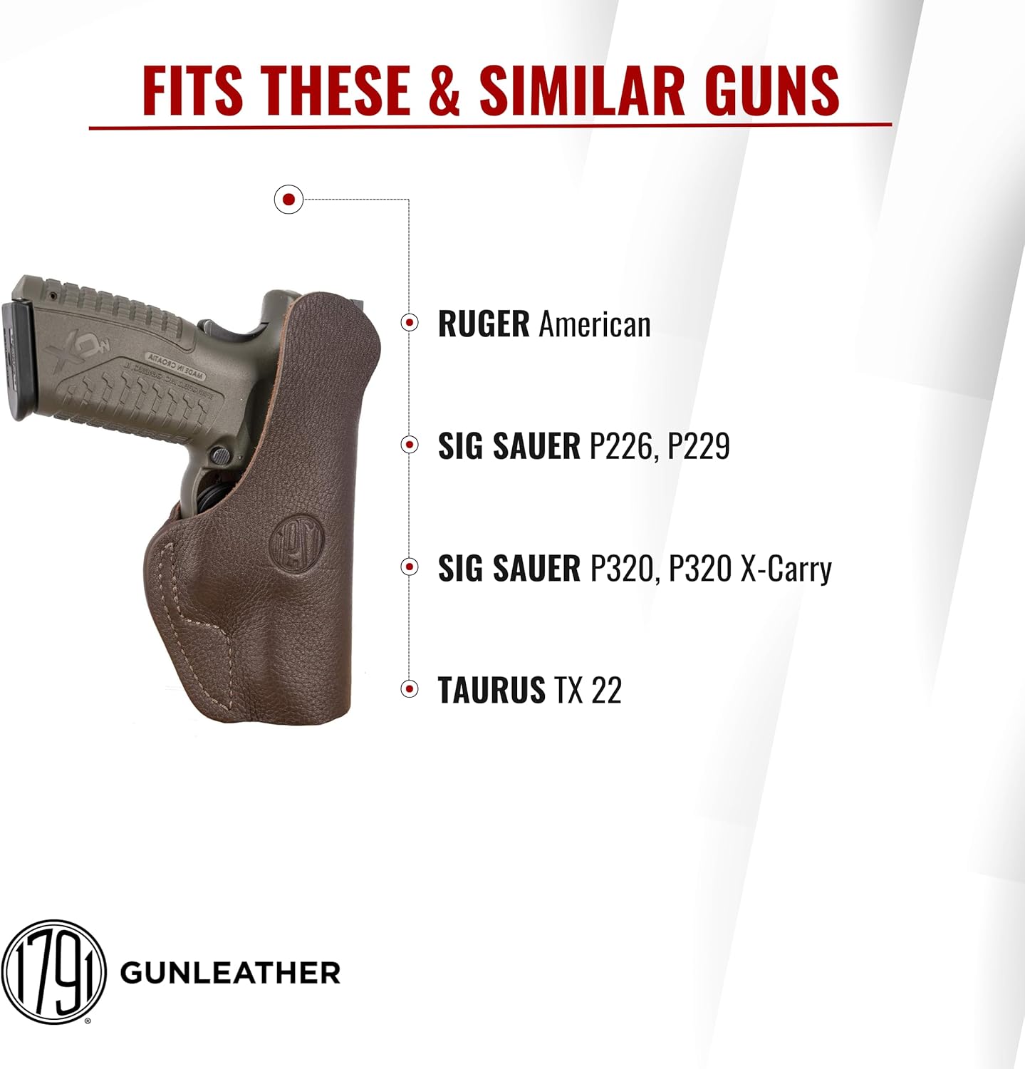 1791 GUNLEATHER P320c Premium Leather Holster - Soft & Comfortable IWB CCW Holster - Right Handed - fits HK VP9sk, P2000, 45c, SIG P320c, P229c and Most compacts w. Rail