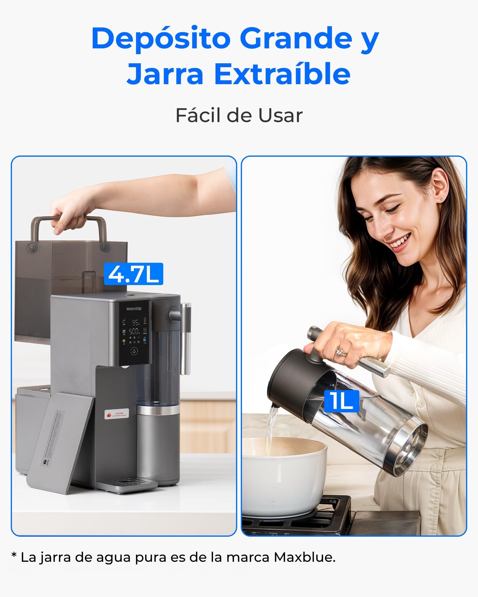 [𝐌𝐢𝐧𝐞𝐫𝐚𝐥𝐢𝐳𝐚𝐝𝐚] Waterdrop WD-A2G Ósmosis Inversa de Sobremesa, RO Caliente y Fría, Tanque Portátil, Dispensador Sin Botella, 6 Temperaturas, 3:1 Pura/Drenaje