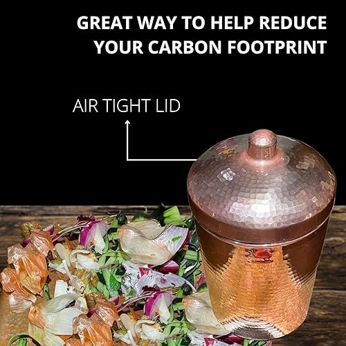 Miniatura 7 de Sertodo Copper Recipiente de compost de cocina  Calibre pesado, martillado a mano, 100% cobre puro, elegante y sostenible (2 cuartos de galón,