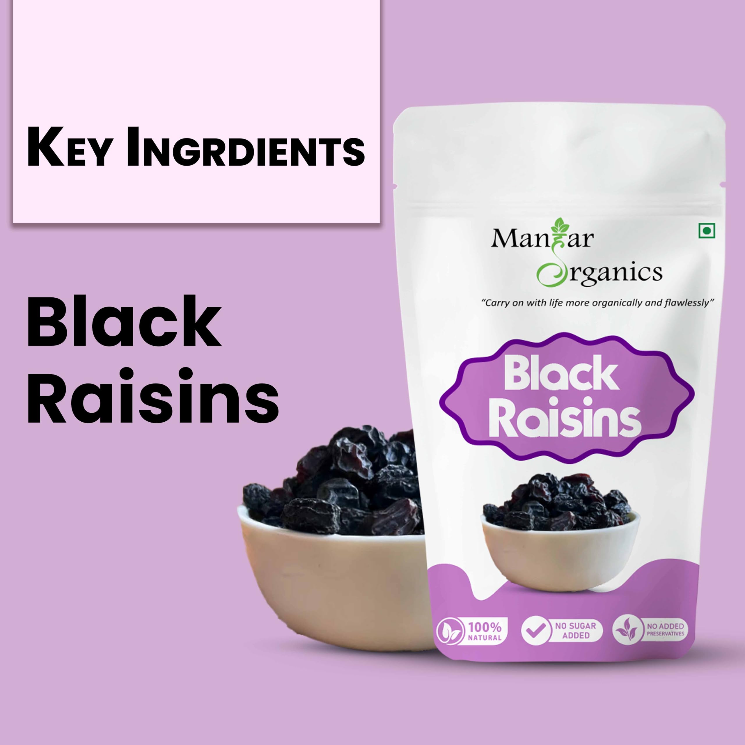 ManHar Organics Black Raisins 400gm | Kali Draksh, Pure Fresh Seedless Kishmish | Sulphate Free | Rich in Iron, Fibre, Potassium & Boosts Immunity | Kali Kishmis Dry Fruits | Flavourful & Delicious Snack 1