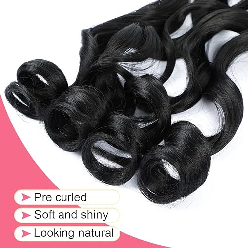 Miniatura 4 de Cabello rizado francés trenzado de 24 pulgadas, 2 paquetes de cabello de ganchillo ondulado suelto negro, preestirado, 3.53 ozpaquete, extensiones