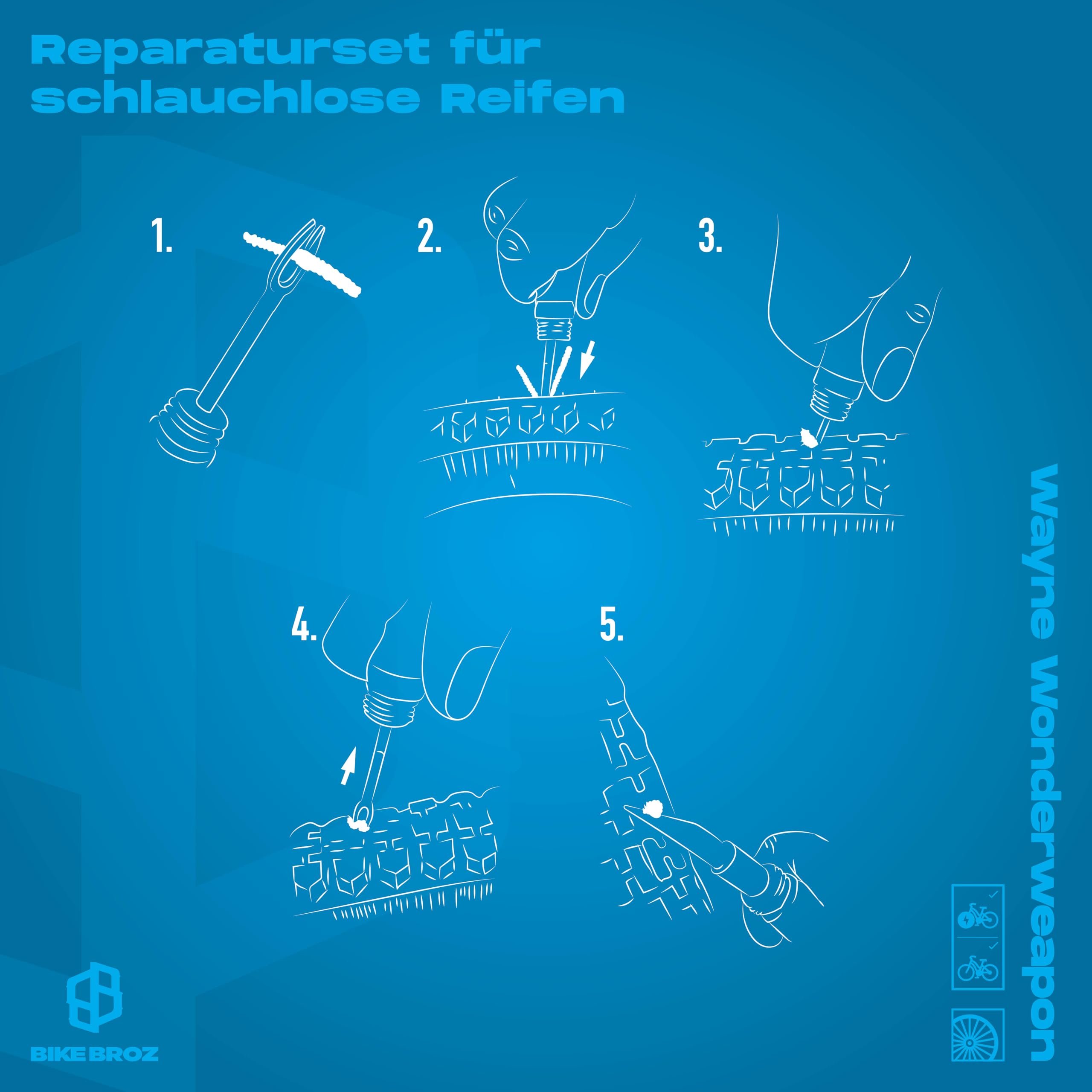 REPARATUR-SET FÜR SCHLAUCHLOSE REIFEN, BIKEBROZ, WAYNE WONDERWEAPON 11-TLG - 3