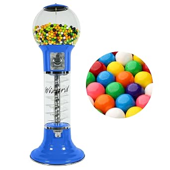 Gumball Machine Original Spiral with 1 Gumballs Refill - 4`10" Height - Set Up for $0.25 - Dispenses 1 Gumballs, Bouncy Balls & Toys in Round Capsules - Spin & Drop Vending Machines - Blue