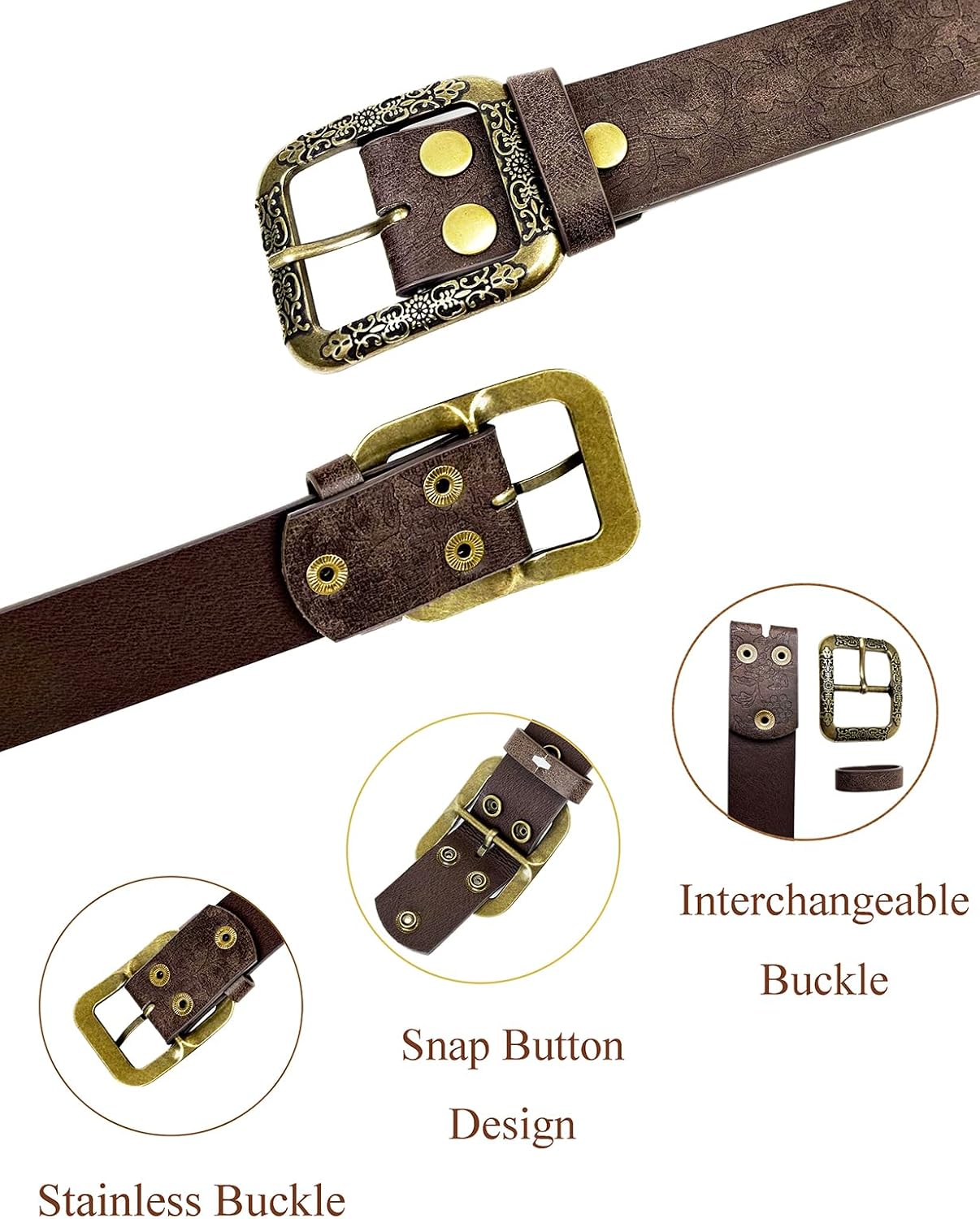 TOPACC Western Belts for Woman Vintage Buckle Leather Cowboy Belts for Jeans Pants Country Concert Outfit - Image 4