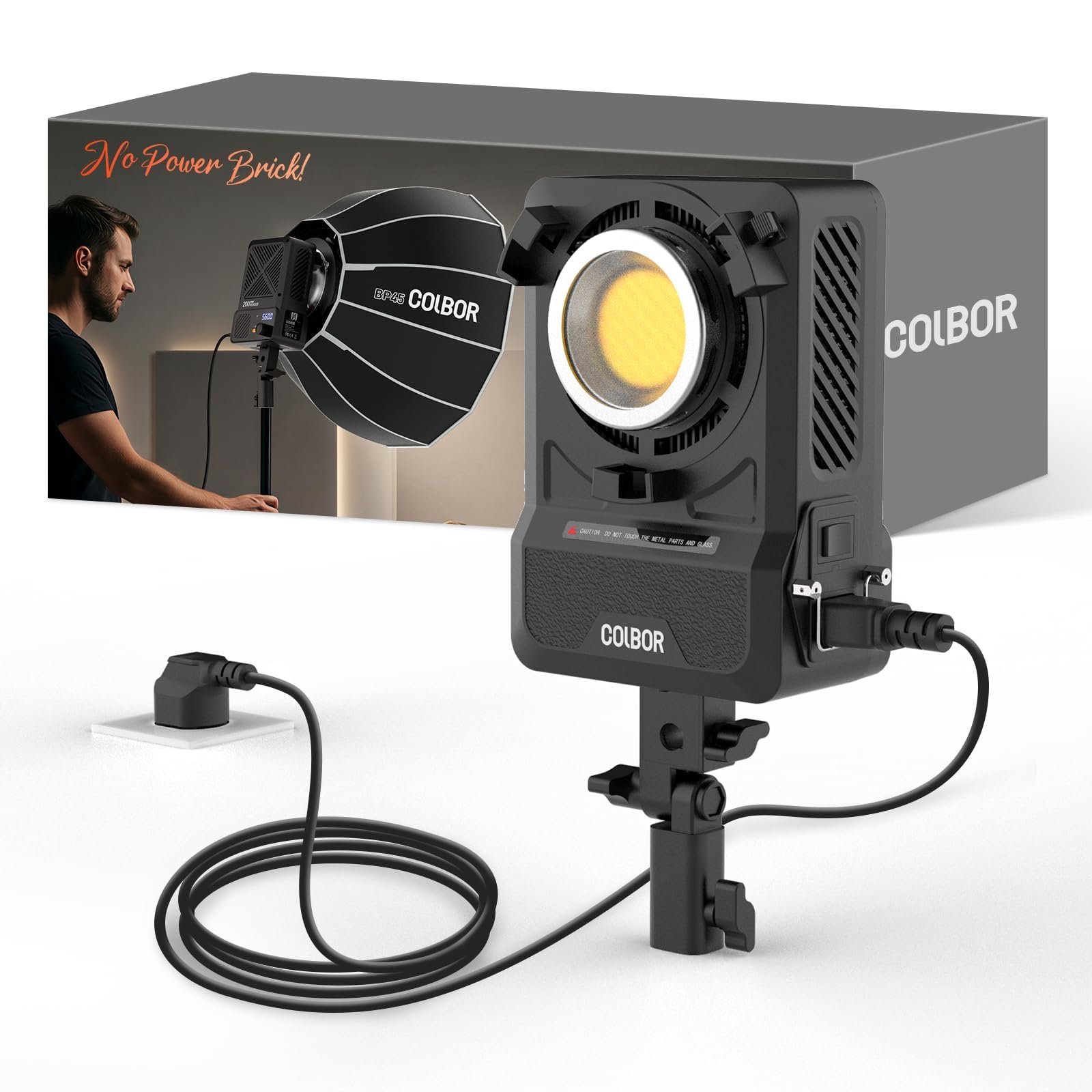 COLBOR Luz LED de vídeo de 200 W, diseño de fuente de alimentación integrada, bicolor 2700 K-7000 K COB lámpara de estudio con montaje Bowens, CRI 96+, Key Light para transmisión en directo, grabación