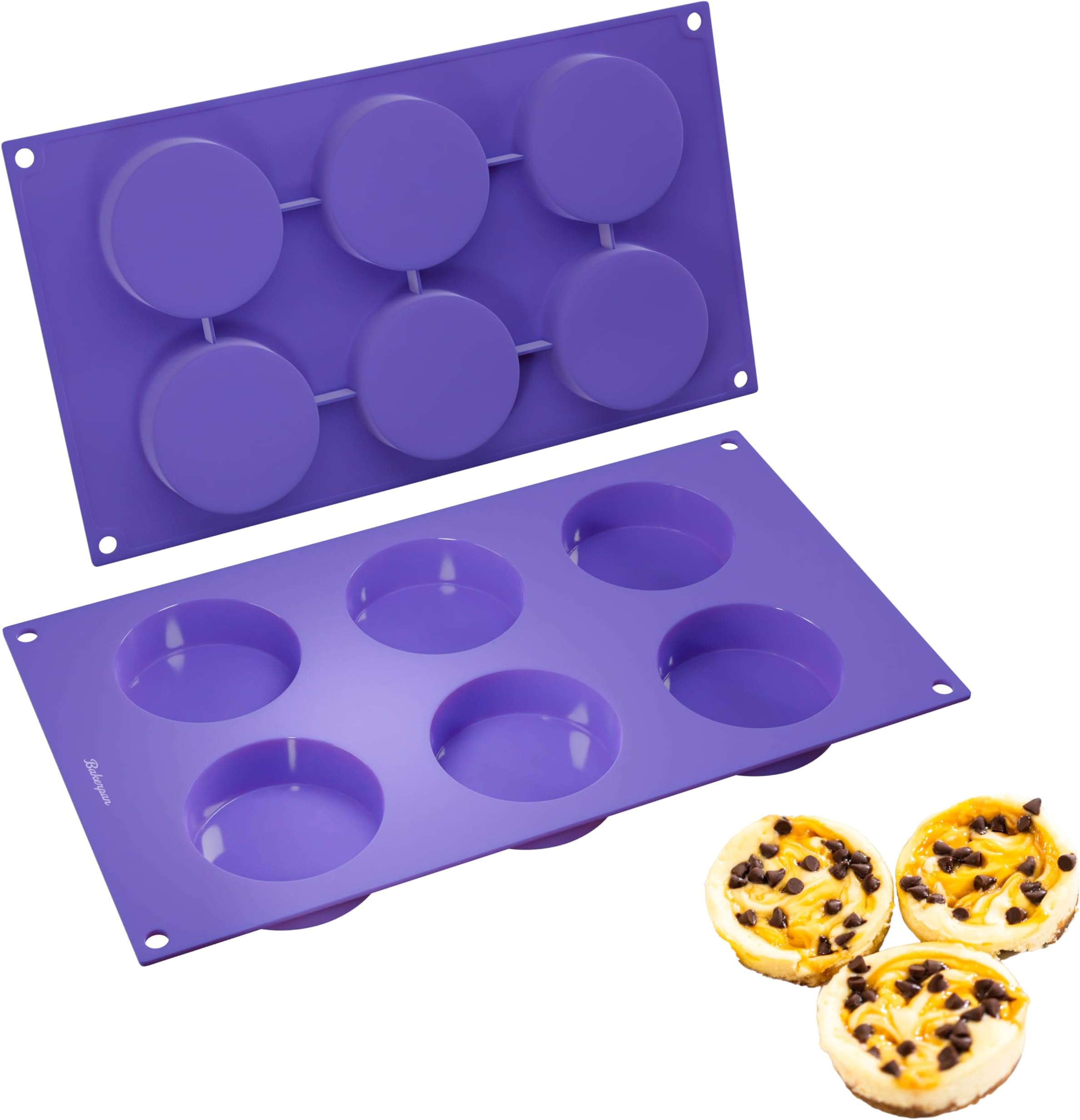 Bakerpan Silicone Muffin Top Pans Non Stick - Set of 2 - Mini Tart Pans, Mini Cheesecake Pan, Whoopie Pie Pan, Cookie Mold, Egg Molds, 2 1/2 Inch Cavity