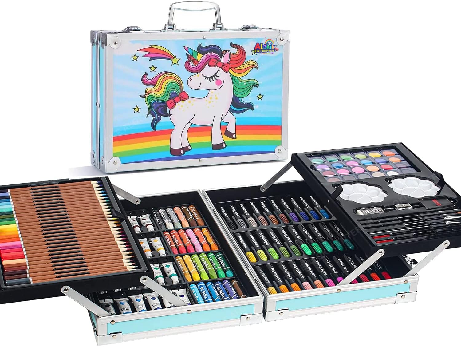 Alokik Enterprise Alokik Art Set Gift 145Pcs With Portable Aluminum Case Box Professional Artists Drawing Painting Kit For Kids Including Colored Pencils Watercolor Paints Oil Pastels (B0CJXQ5TZR) Amazon Price History, Amazon Price Tracker