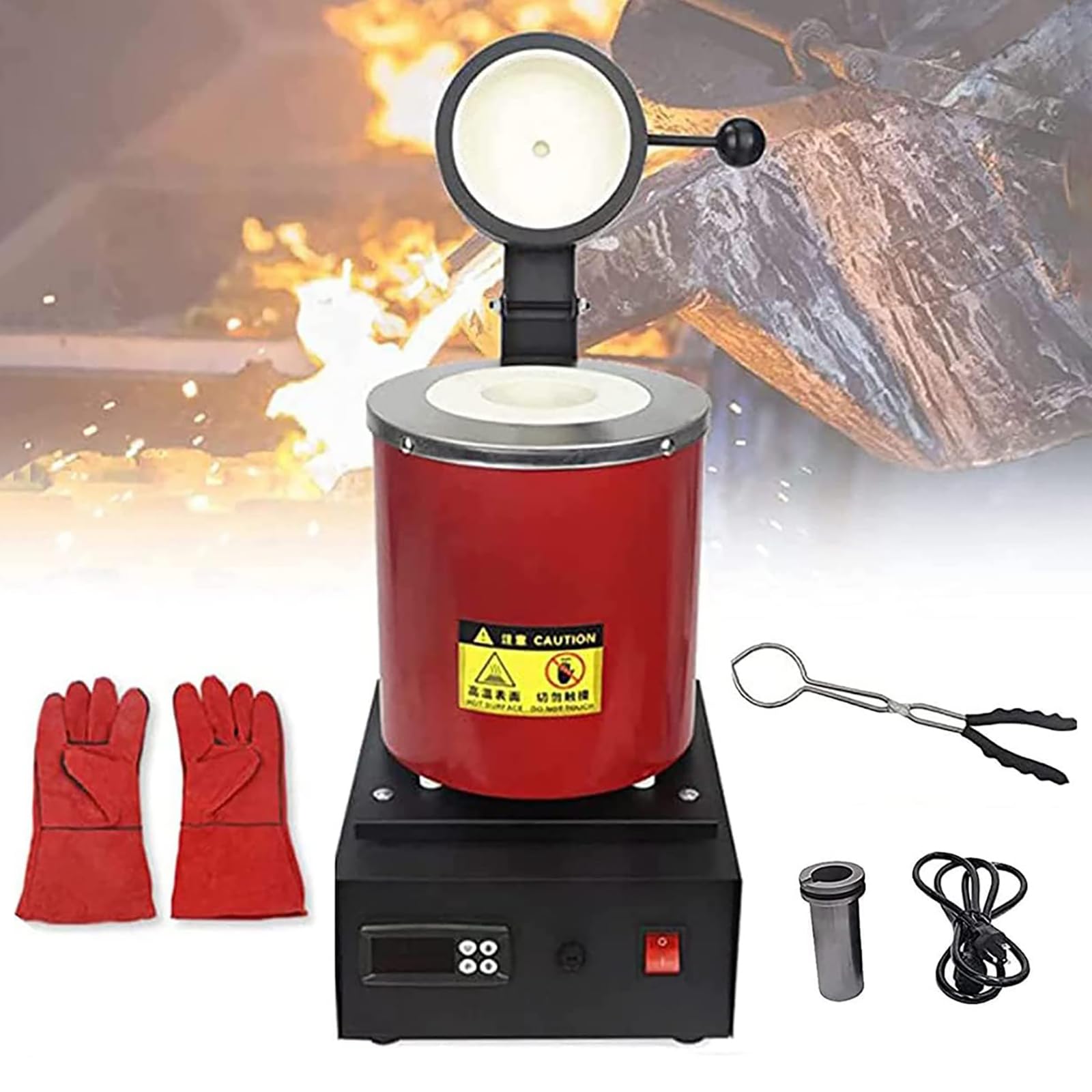 Elektryczny piec do topienia, cyfrowa maszyna do wytapiania złota z tyglem grafitowym, regulacja temperatury PID, maksymalna temperatura 1150℃ do topienia złota, srebra, miedzi