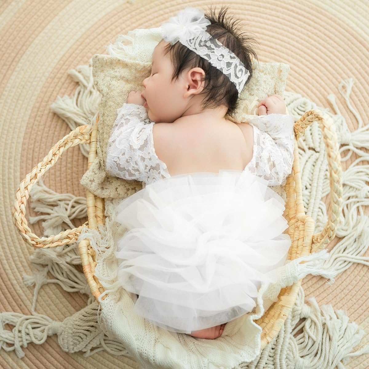 Newborn Photography Outfits Girl Baby Photography Props Lace Romper with Headress Newborn Outfits Girls Photo Props