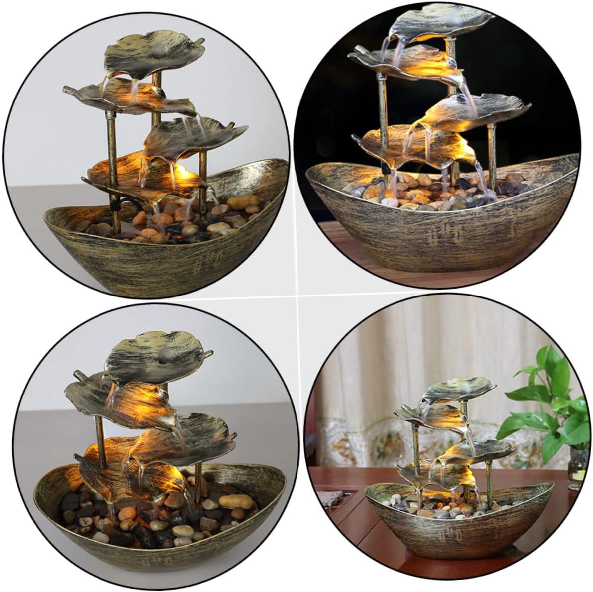 Indoor Outdoor Lotus Leaf Yuanbao Fountain Water Running Ornament Decorative Tabletop Fountain for Home Decor