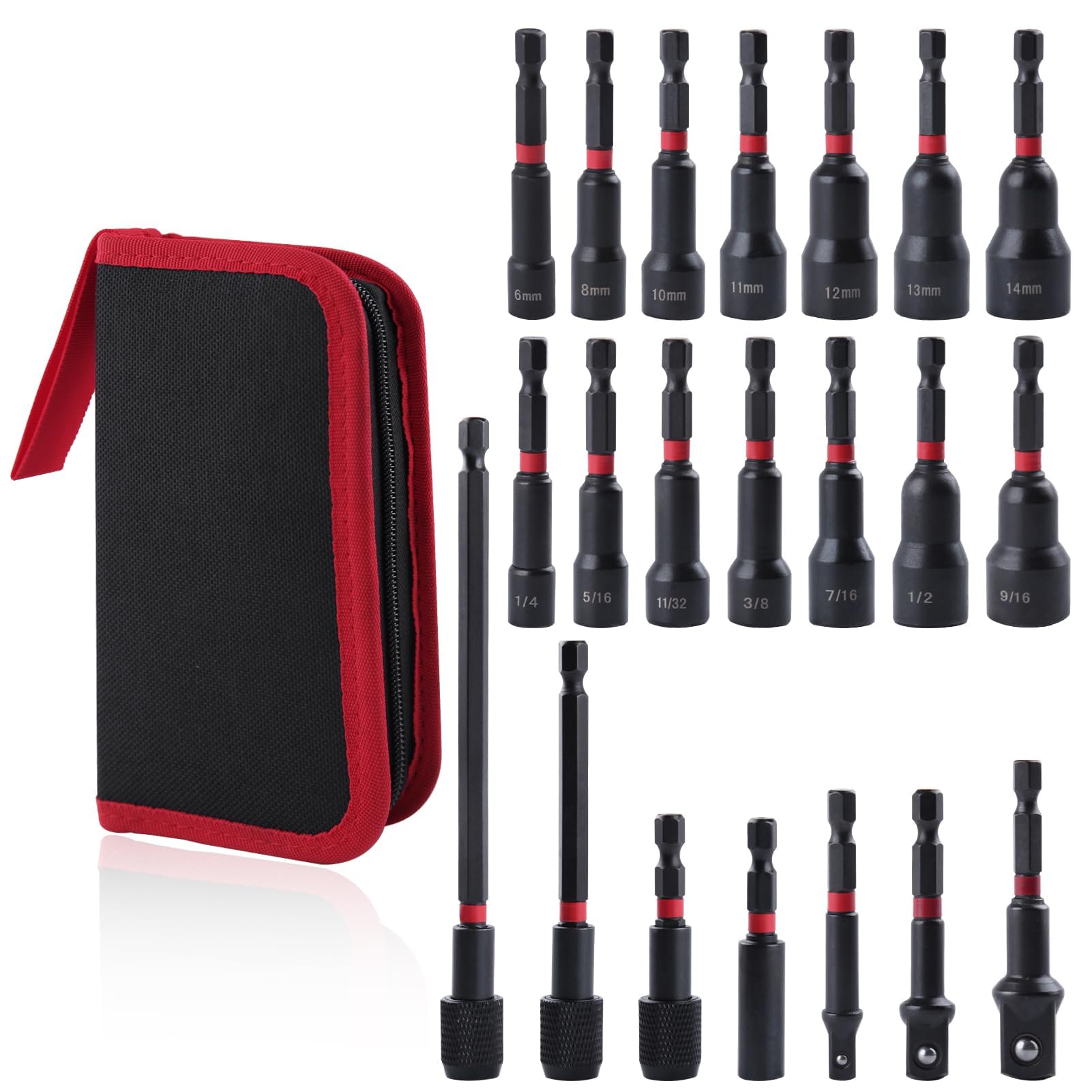 Libraton 21PCS Magnetic Nut Driver Set, Impact Drill Driver Bit Set 1/4", Metric And SAE Nut Driver, Impact Socket Adapters, Bit Holder, Quick-Release Extensions With Storage Bag - View #4