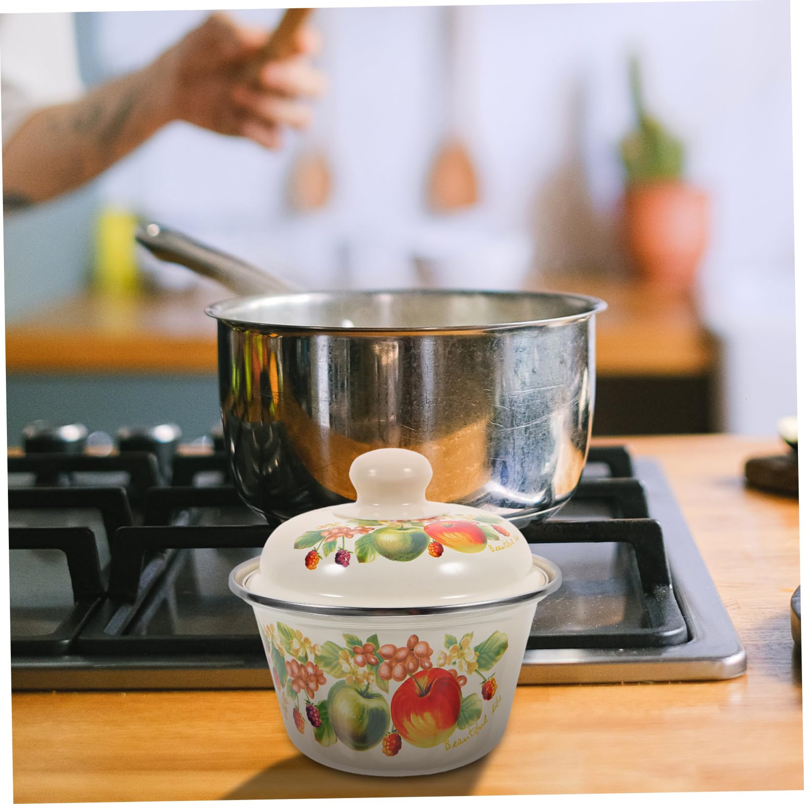 Amazon.co.jp: Mikinona 厚手エナメルボウル 蓋付き レトロキッチン