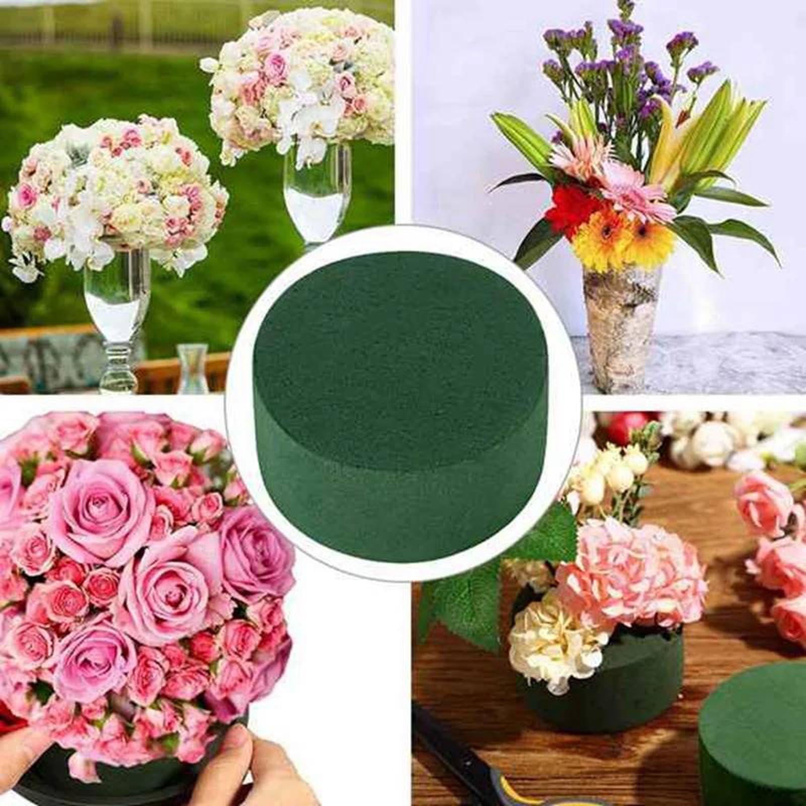 Round Floral Foam Blocks Flower Arrangement Kit for Fresh or Silk Artificial Flowers Premium Green Plant Foam for Birthday Decoration Party (3.15x1.57 Inch)(Pack of 2) 3