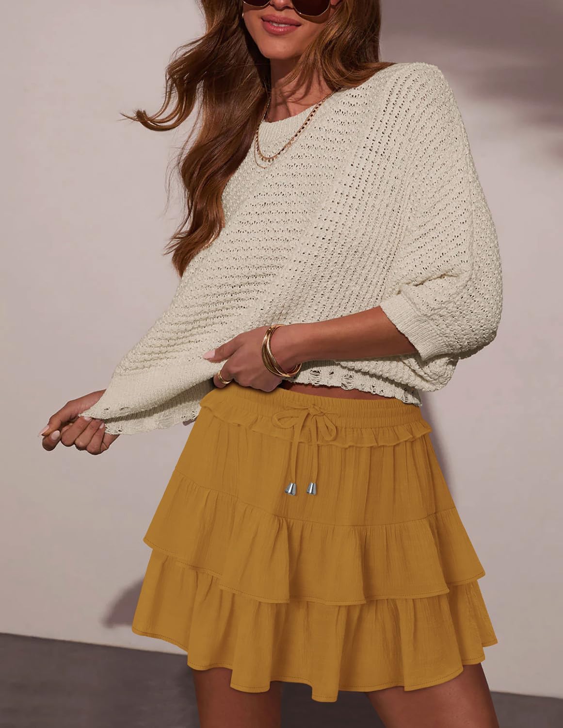 onlypuff Flowy Shorts for Women Ruffle Skorts Tiered Teen Girls Country Concert Outfits Golf Tennis Skort Under Sweater Skirt - Image 3