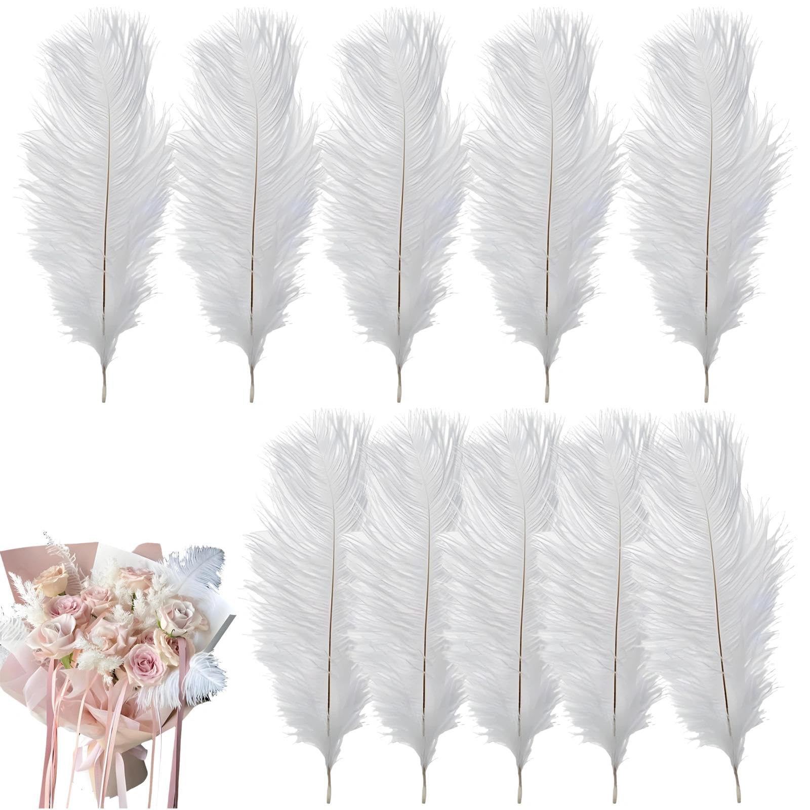 10 Pcs Ostrich Feathers, 20-25cm Large Fluffy Feather, Natural White Feathers for Crafting, Christmas Tree Feather Decorations, for Wedding Office Bedroom Living Room